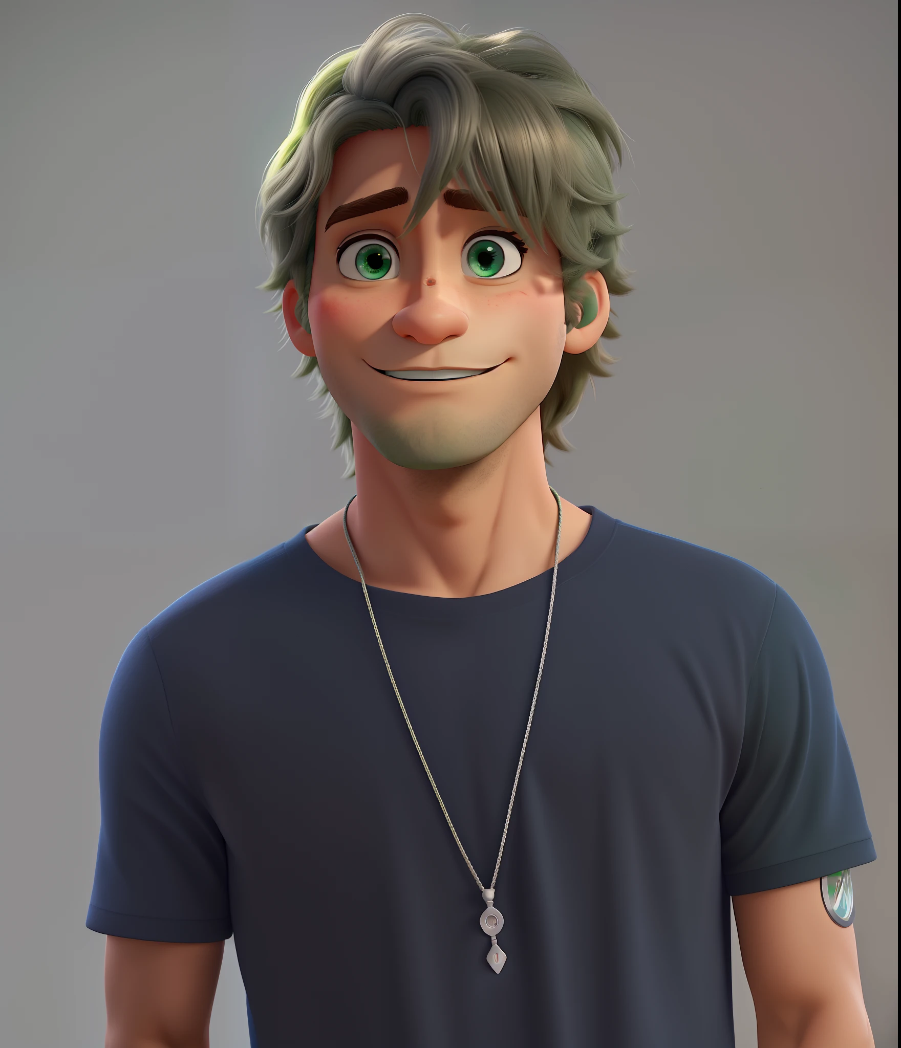 Crie uma imagem no estilo Disney Pixar, Homem branco, olhos verdes, cabelos loiros, no fundo imagem de nova iorque, alta qualidade