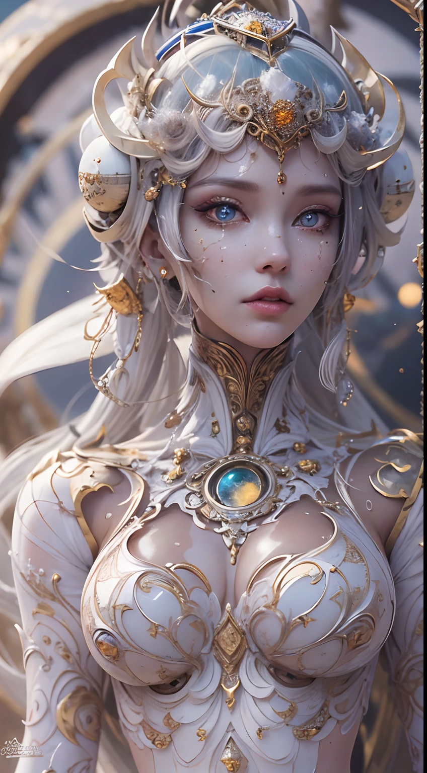 Full body like,(best qualtiy,ultra - detailed,Most Best Illustration,Best shadow,tmasterpiece,A high resolution,professionalartwork,famousartwork),Detailed eyes,beautidful eyes,closeup cleavage,sci-fy,colored sclera,Robot eyes,face markings,Tattooed with,(fractalized,Fractal eyes),largeeyes,Wide eyes,(Eye focus),sface focus,Cosmic eyes,Space eyes,Close-up of metal sculpture of a woman with a moon in her hair,goddes。extremly high detail,3 d goddess portrait,Extremely detailed footage of the goddess,a stunning portrait of a goddess,Side image of the goddess,portrait of a beautiful goddess,Full body close-up portrait of the goddess,hecate goddess,portrait of a norse moon goddess,goddess of space and time,(RAW photo:1.2),camel-toe,Hollow-out on,sweat leggs,White liquid, Smooth pink skin, shiny metallic glossy skin, Shiny,spread their legs,M-shaped legs,angry look,sullenness,Irritated,white liquid all over body,Full body like