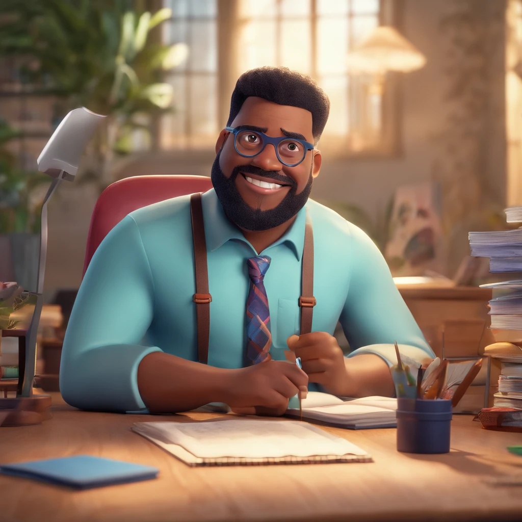 Create a Disney Pixar-inspired poster with the character being Pastor Jackson Anthony, A man wearing glasses, in an office with a Bible on the desk