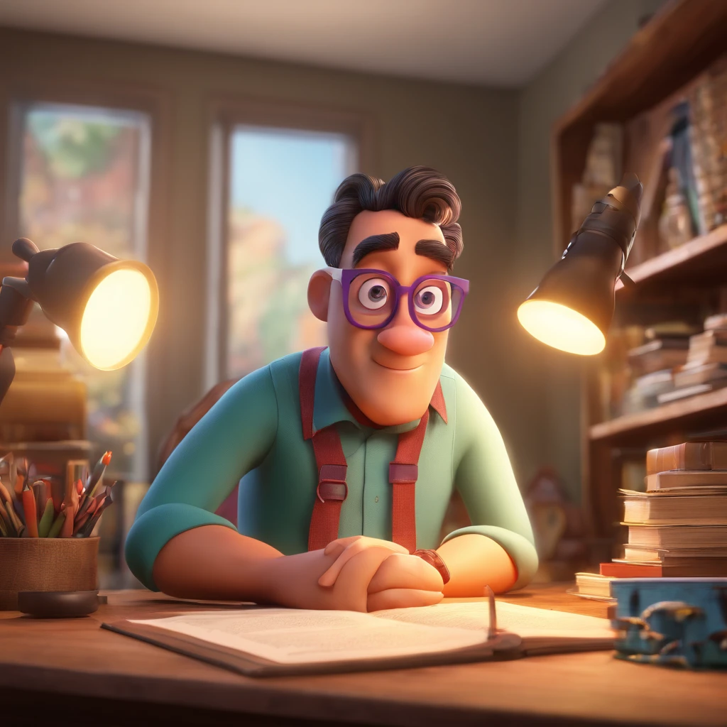 Create a Disney Pixar-inspired poster with the character being Pastor Jackson Anthony, A man wearing glasses, in an office with a Bible on the desk