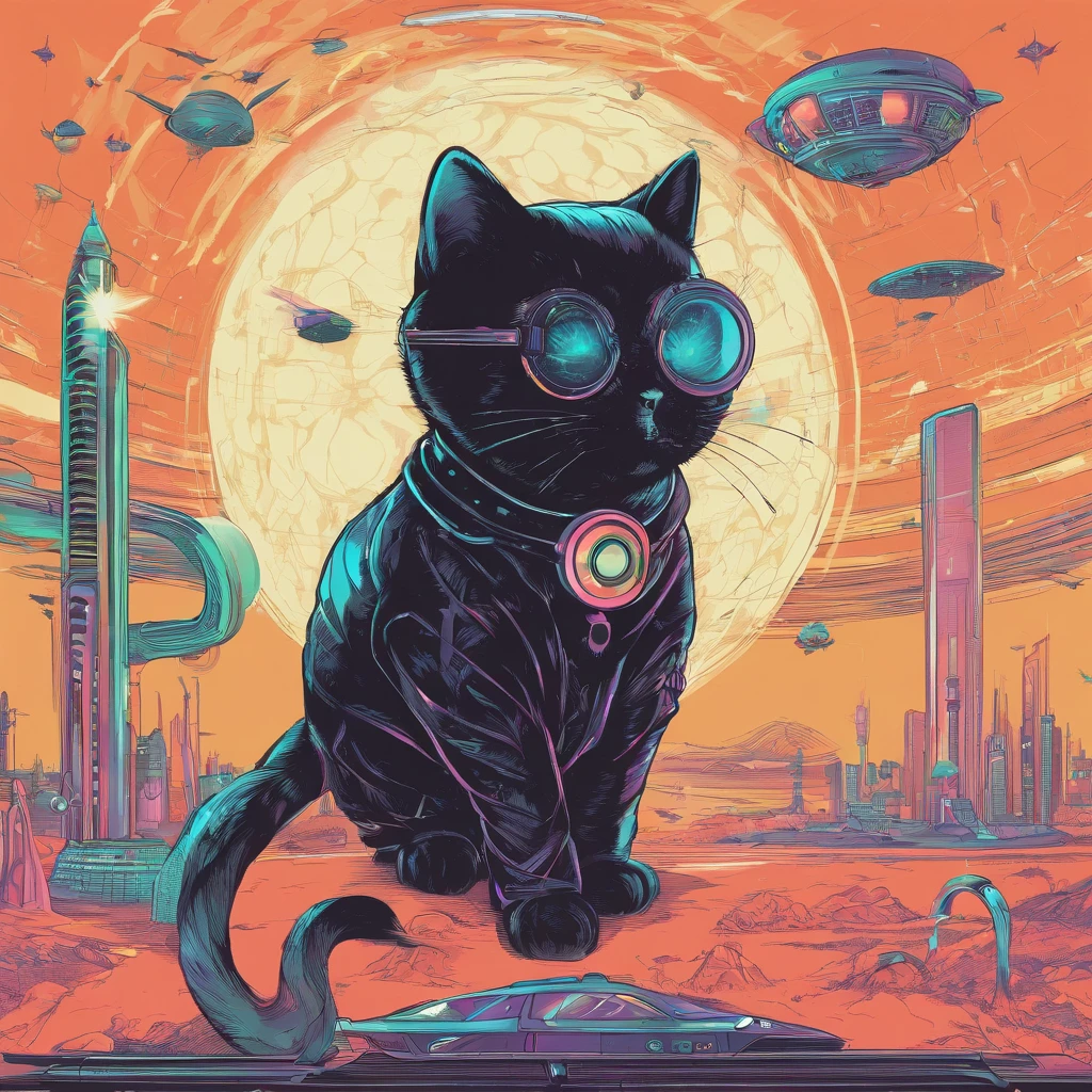 ((concept-art))、((Landscape only))、(No person)、Halloween Night、Fashionable、jolly、Casual details、Concept Design、black cat、There is a black cat、
