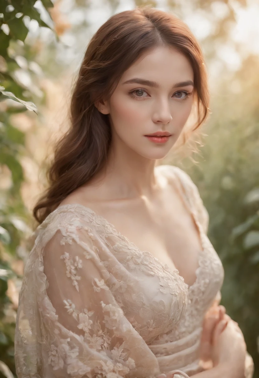 (best quality,4k,highres,ultra-detailed),(realistic:1.37),(portraits:1.2),vivid colors,studio lighting,sharp focus,A girl on all fours,close-up of her face and body,beautiful detailed eyes,beautiful detailed lips,longeyelashes,fair complexion,extremely detailed hair,expressive facial features,body in a graceful position,shapely figure,wearing a flowing dress,delicate fabric,subtle textures,soft lighting highlighting her features,background features lush garden scenery with vibrant flowers,artistically captured in oil painting style,rich color palette with warm hues,harmonious blending of tones,meticulous attention to detail,impressive depth and realism