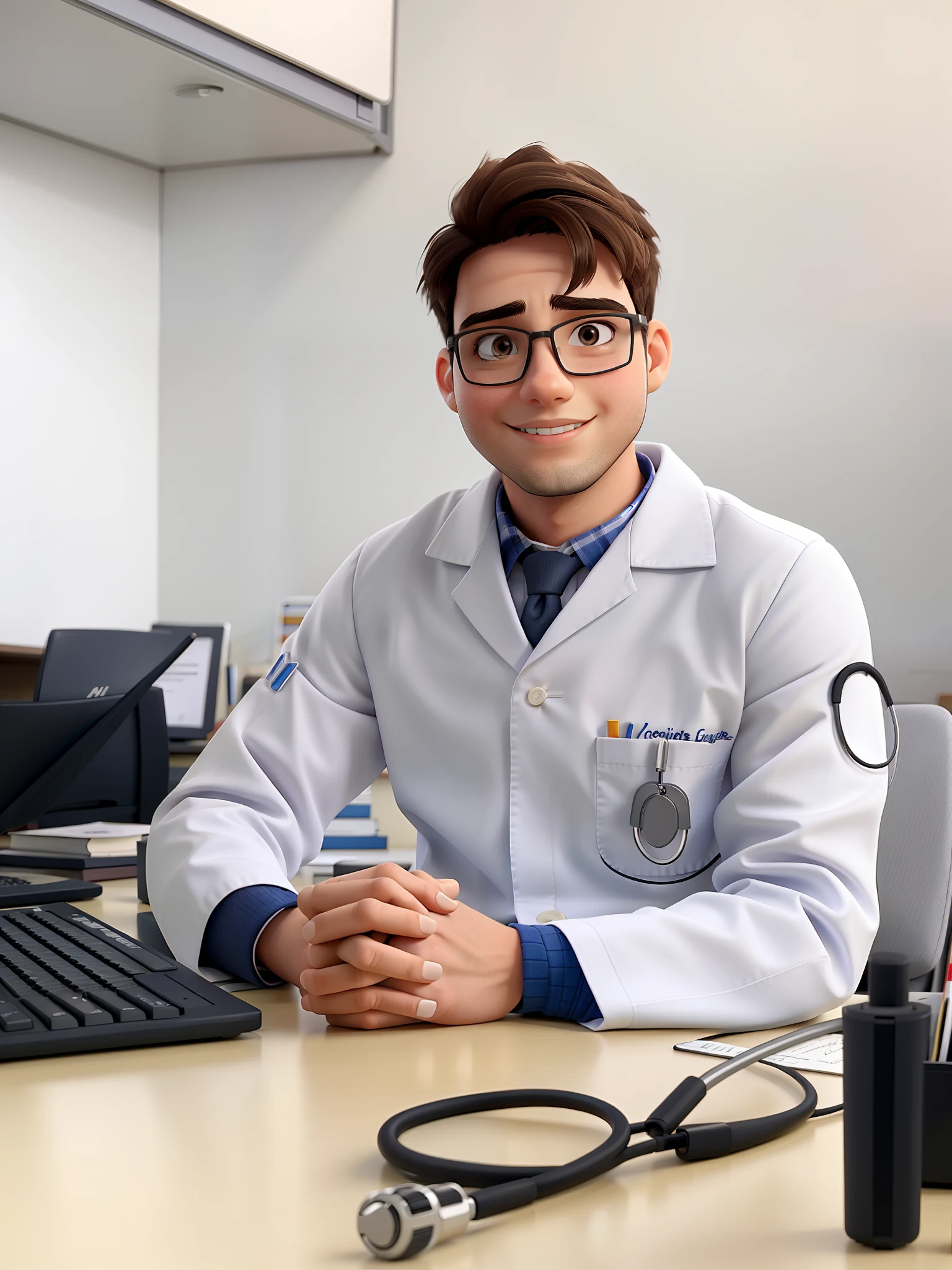 A young doctor sitting in the office, alta qualidade, melhor qualidade