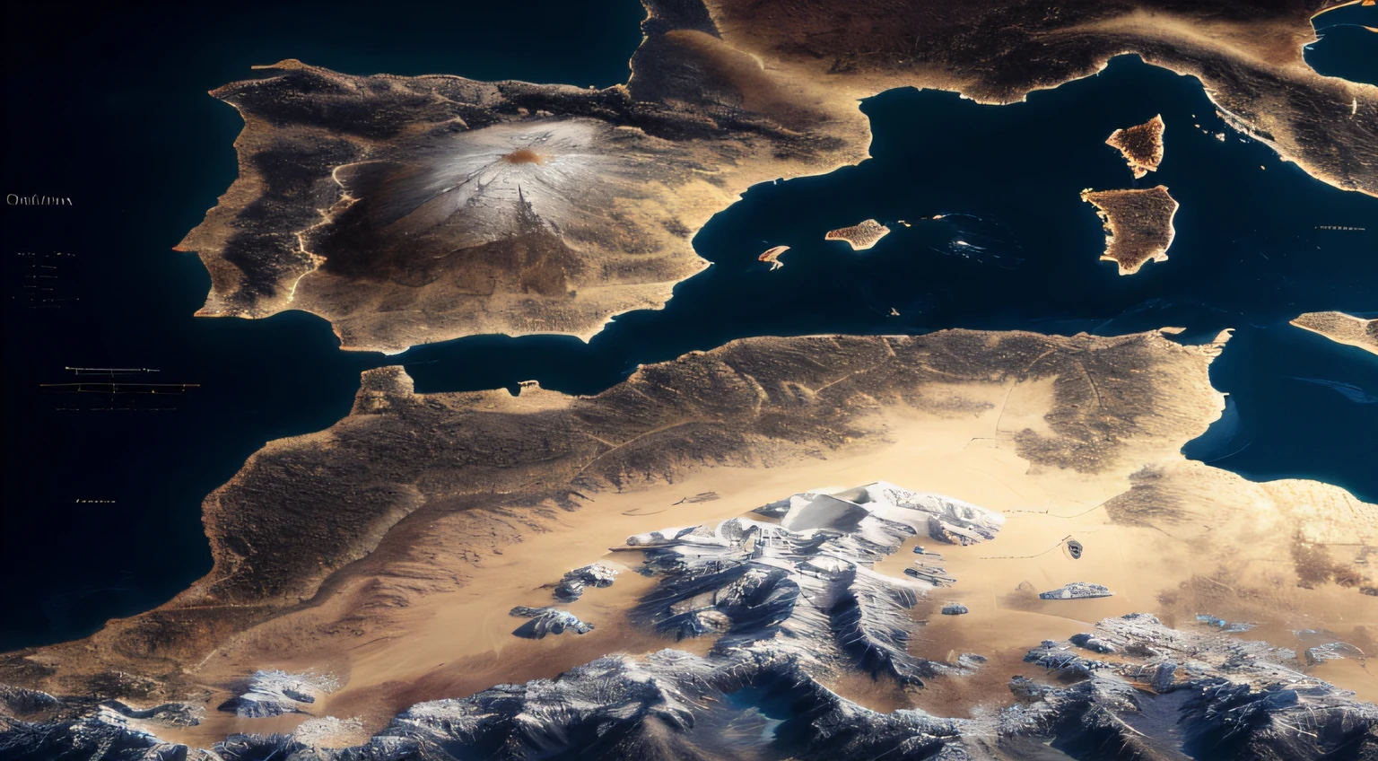 Vista de un mapa del mundo en Oriente Medio, Un exquisito mapa 3D, Artstation. Vista desde el espacio, Mapa del juego Pintura mate, Terreno altamente detallado, Cuadro de mapas, Arte digital ultradetallado, Megascans Quixel, /r/Earthporn, hyperborea, Satellite images, topography