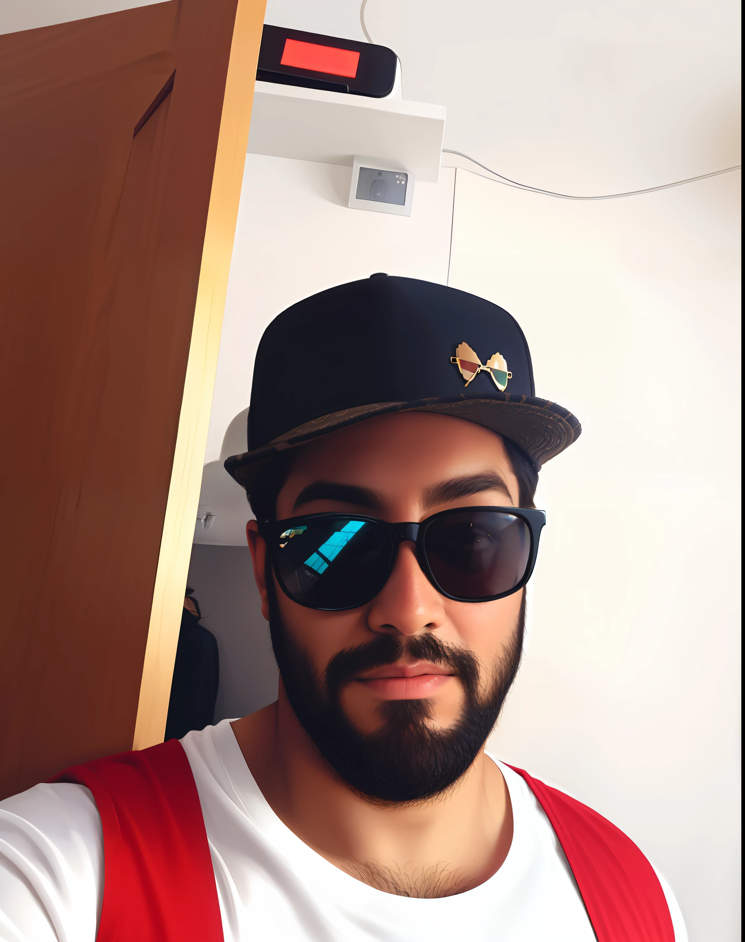 there is a man with a beard and sunglasses on taking a selfie, estilo Modern Disney XL , alta qualidade, em alta qualidade.