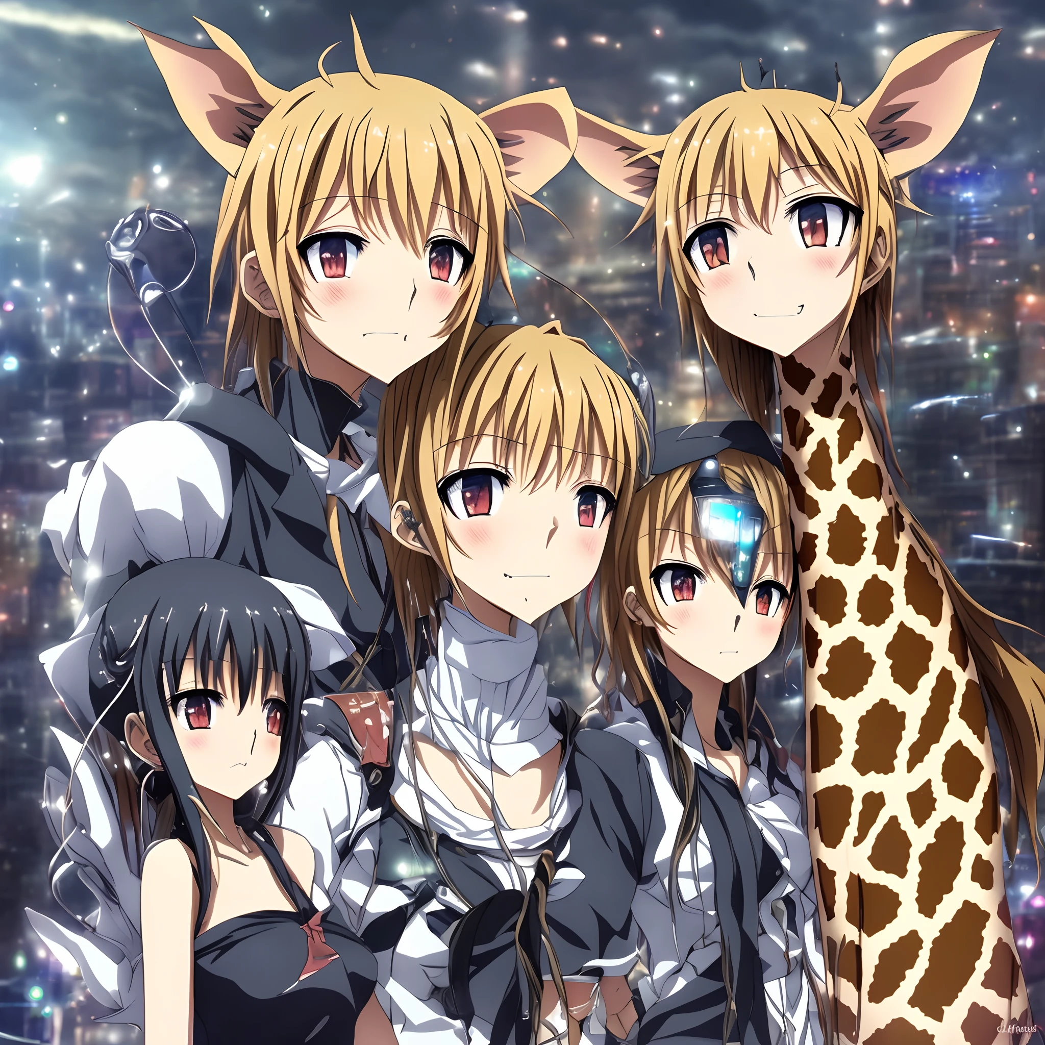 Create a ANIME cyber hybrid giraffe girl