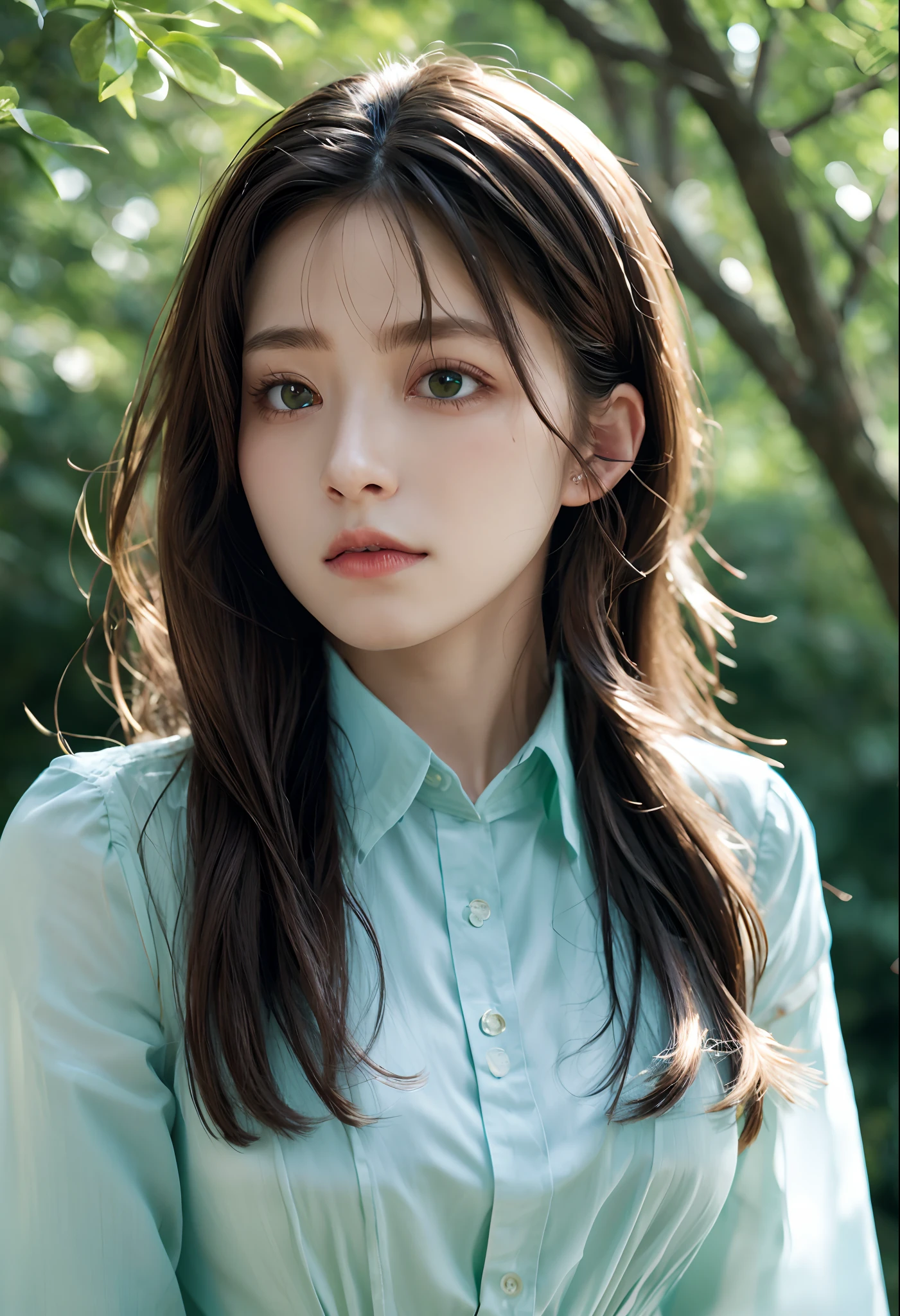 Araphed woman with long hair and blue shirt, jaeyeon nam, Jinyoung Shin, Young adorable Korean face, Beautiful young girl, girl cute-fine-face, korean artist, Very beautiful young woman, Portrait of female Korean idol, soft portrait shot 8 k, lee ji-eun, lee ji - eun, Beautiful young Korean woman