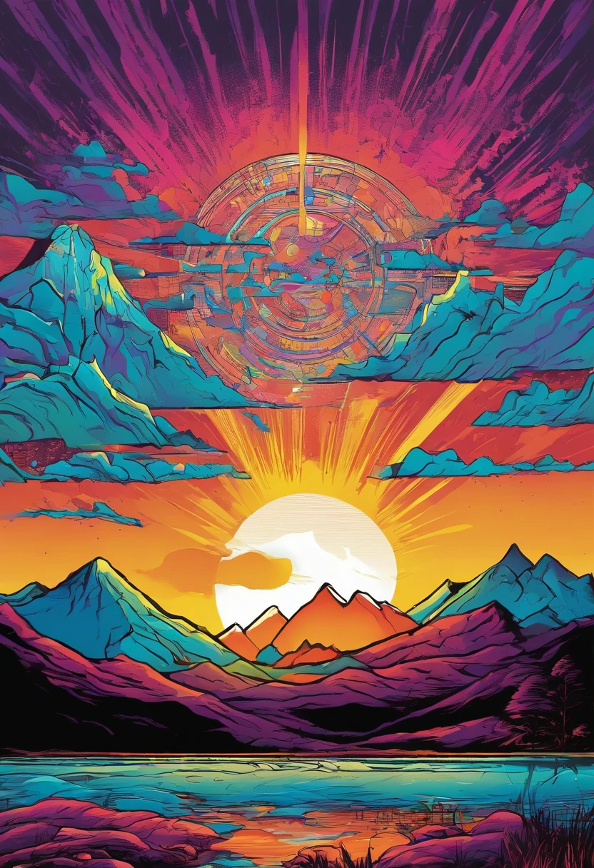 Create a metal album cover that shows towering mountains in the center of the image. El cielo nocturno debe estar lleno de constelaciones brillantes, generando un ambiente oscuro y misterioso. Si es posible, It incorporates a black hole in the background to increase the sense of the unknown and the enigmatic...