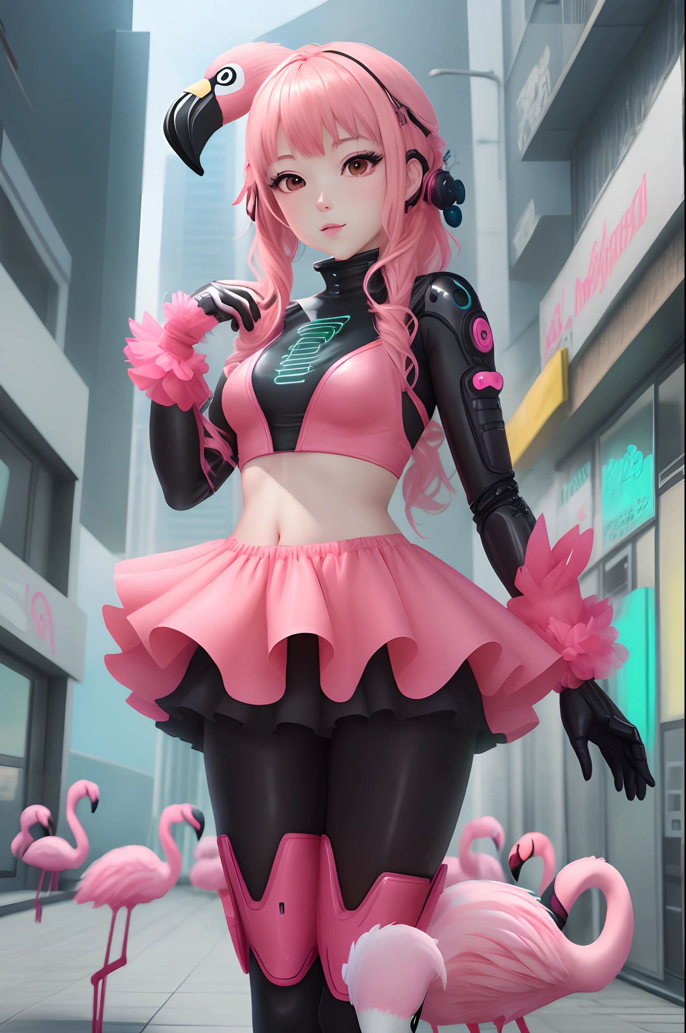 Create a ANIME CYBER HYBRID flamingo android girl