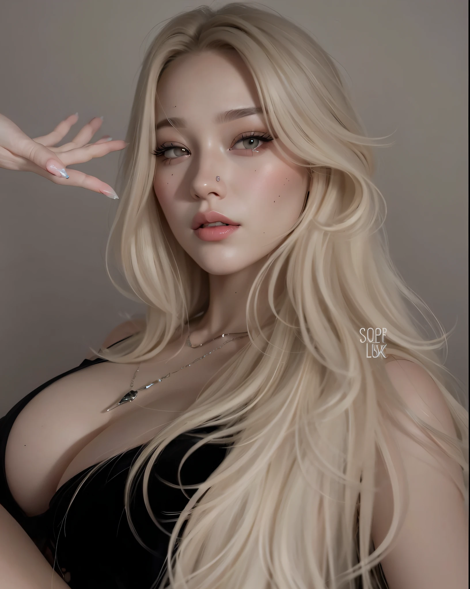 a close up of a woman with long blonde hair and a black dress, 🤤 girl portrait, realism artstyle, realistic artstyle, ig model | artgerm, realistic art style, rossdraws portrait, rossdraws 1. 0, rossdraws digital painting, loish and wlop, :: rossdraws, wlop rossdraws, wlop and rossdraws
