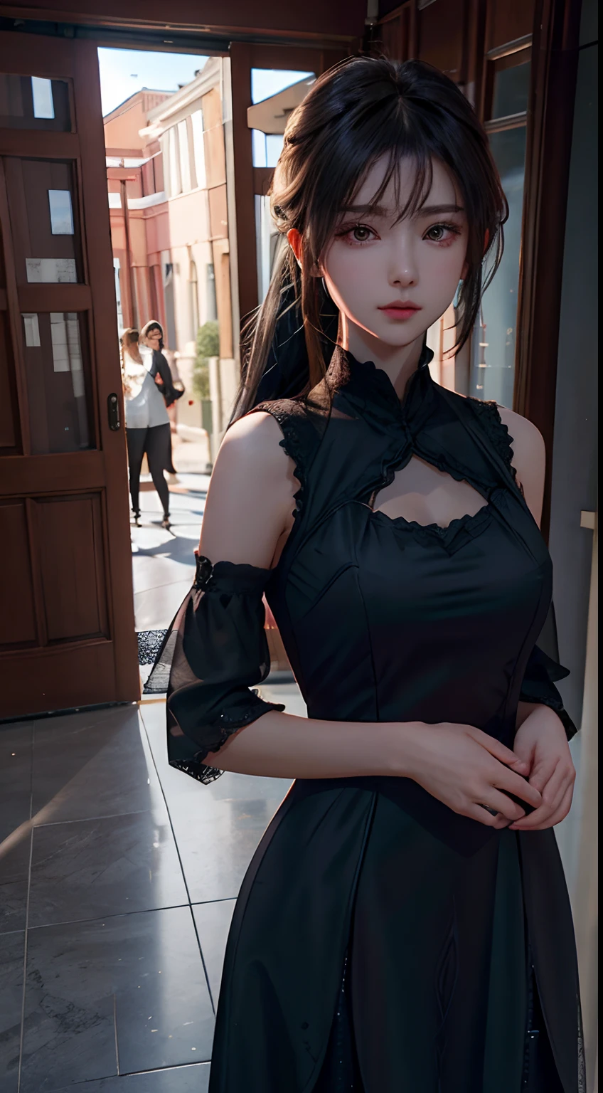 girl with　kawaii　Long body　A slender　Naked apron