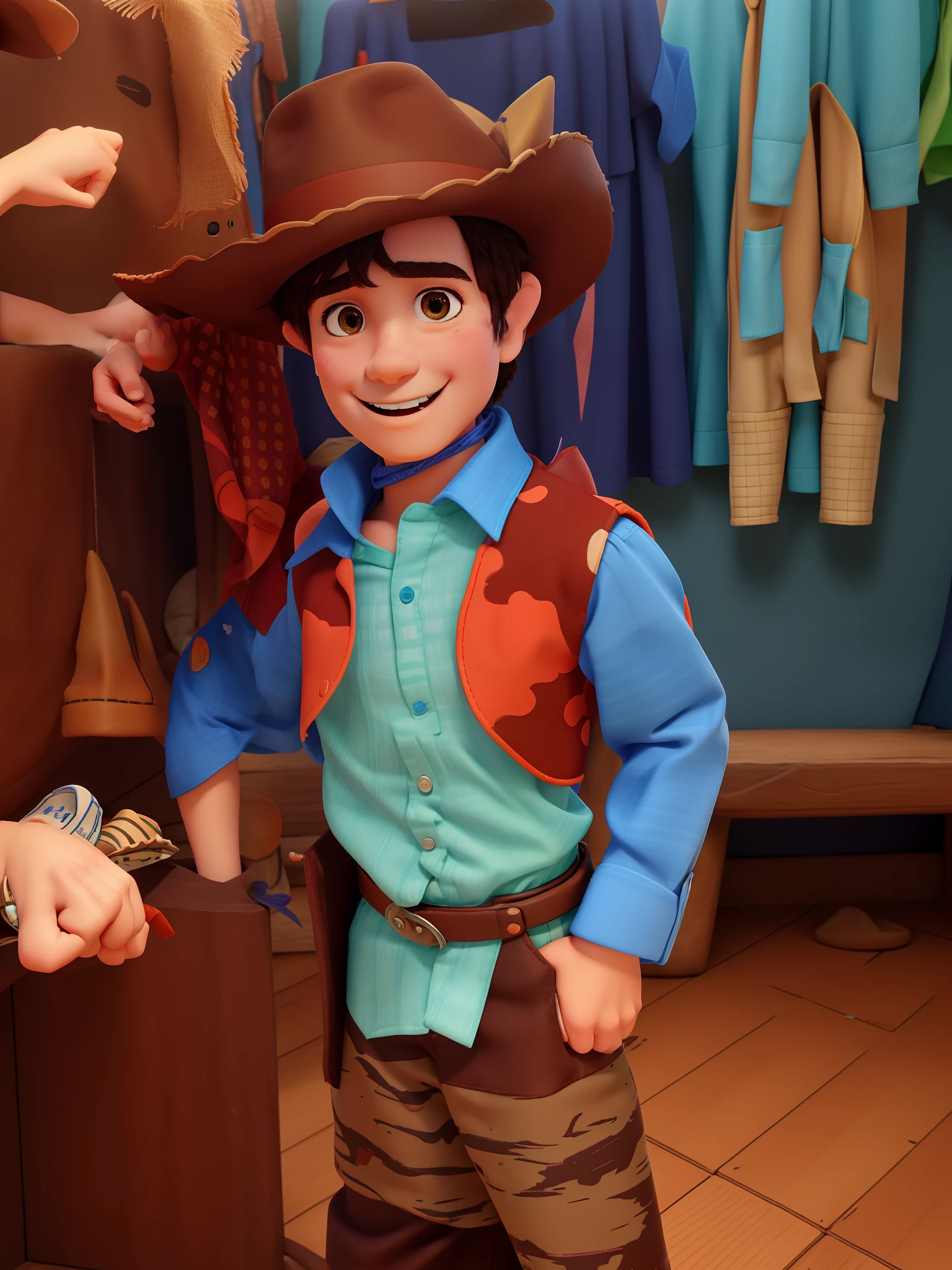 There's a boy dressed as a cowboy with a hat, vestido como um xerife ocidental, fantasia, estilo toy story, Tema Cowboy, Woody de Toy Story, Vaquero mexicano, Em um estilo de Halloween, vaca-, Diego 5, cabrito, 2 anos, estilo vaqueiro, wearing hero costume, Alejandro, 🤠 usando um 🖥, vaqueiro