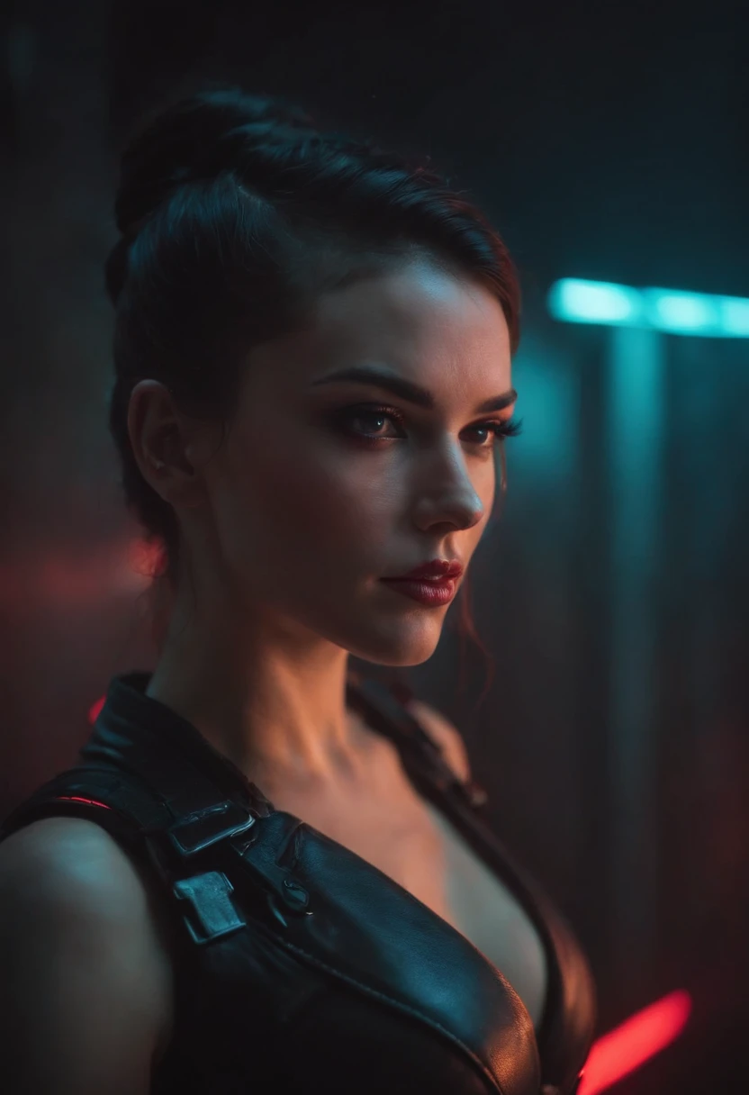 Mulher sensual cyberpunk neon segurando arma