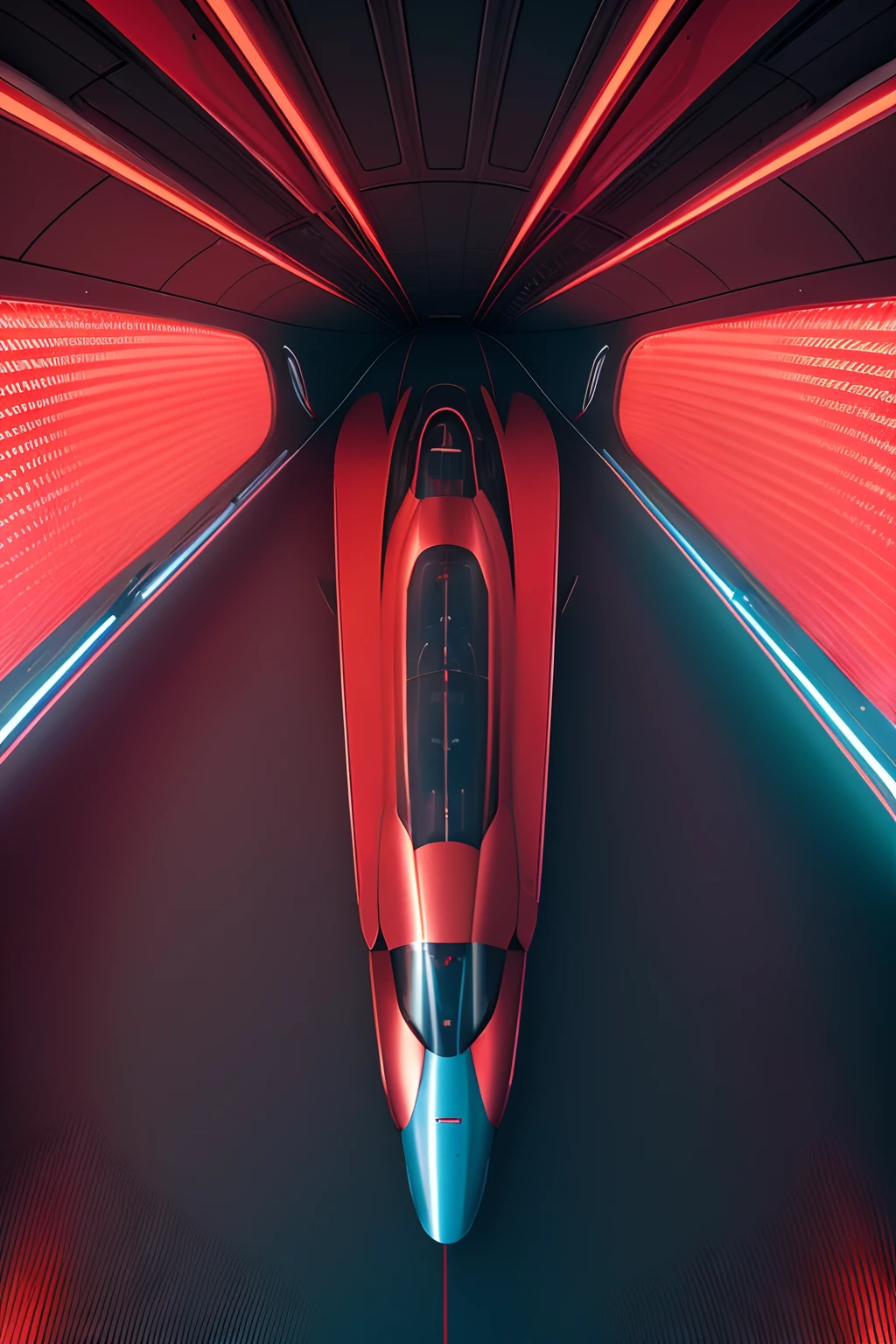 /imagine prompt: Supersonic Bugatti car with turbines, futuristic, retro 70's style, crimson colors, brushed aluminum, akos major, full body shot, aerial photography, fantastic realism, robotic, retrofuturism, hyperrealistic, soft lighting, futuristic interior design, parametric interior design, robot