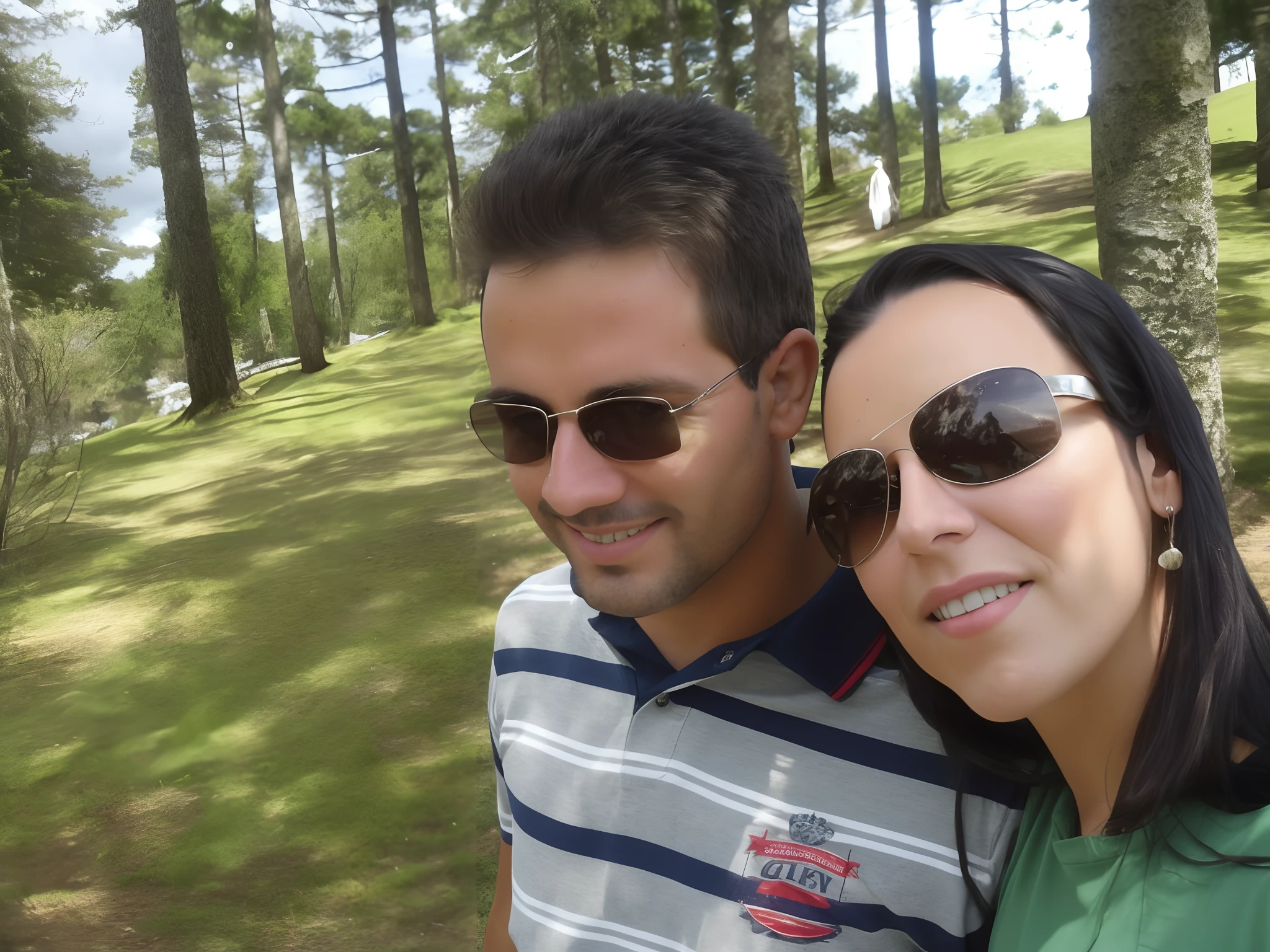 There are two people standing together on the grass, Directed by: Nandor Soldier, par, imagem de perfil, Jose Miguel Romano Francisca, Simon Hollosy, david rios ferreira, Lovely couple, com um parque ao fundo, Casal feliz, Foto realista, Carmelo Blandino, com montanhas ao fundo, Camilo GC, Sandra