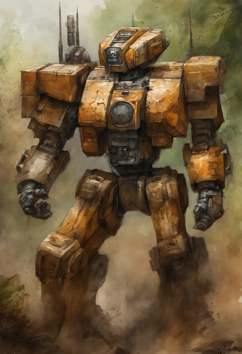 piloto de mecha, macho, pele bronzeada, Cansado, rule of thirds, fundo de alta qualidade, Ultra-detailed scenario, Ultra sharp focus, foto profissional perfeita, Fadigas, floresta, uniforme marrom