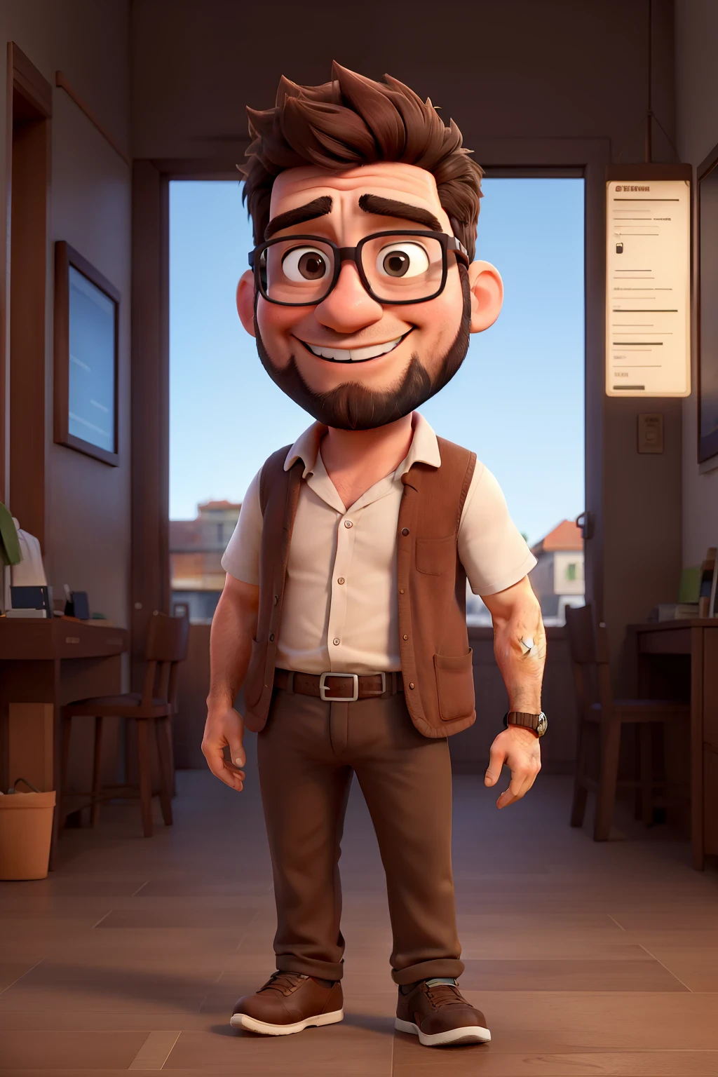 Average 30-year-old man with short brown beard, short brown hair, glasses ,olhos castanhos, ao fundo uma diversidade de pessoas,  no fundo uma cidade, text Franciel Britos caption fights for diversity and inclusion.