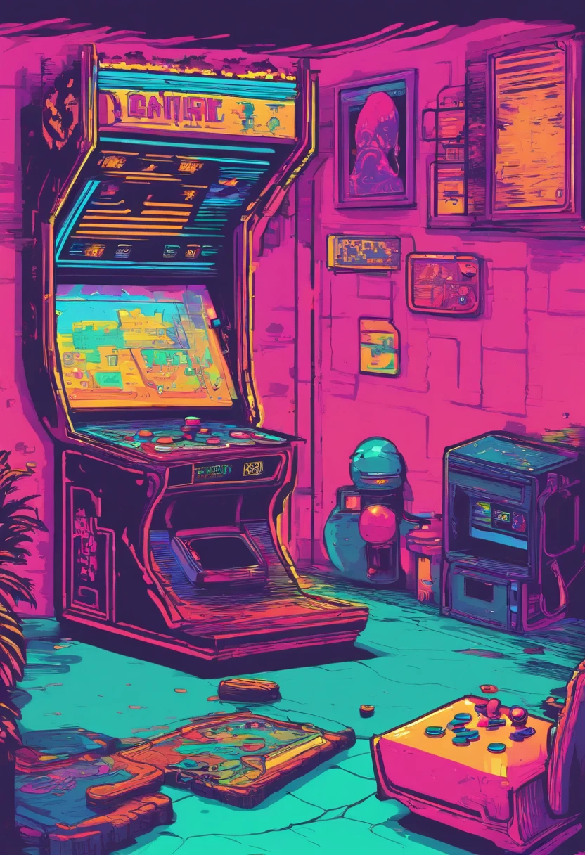 kawaii aesthetic, Sala de Jogos Arcade, ZERO, vaporwave, Synthwave. WATER ICONS, fogo, eletrecidade, metal, ar, terra, luz