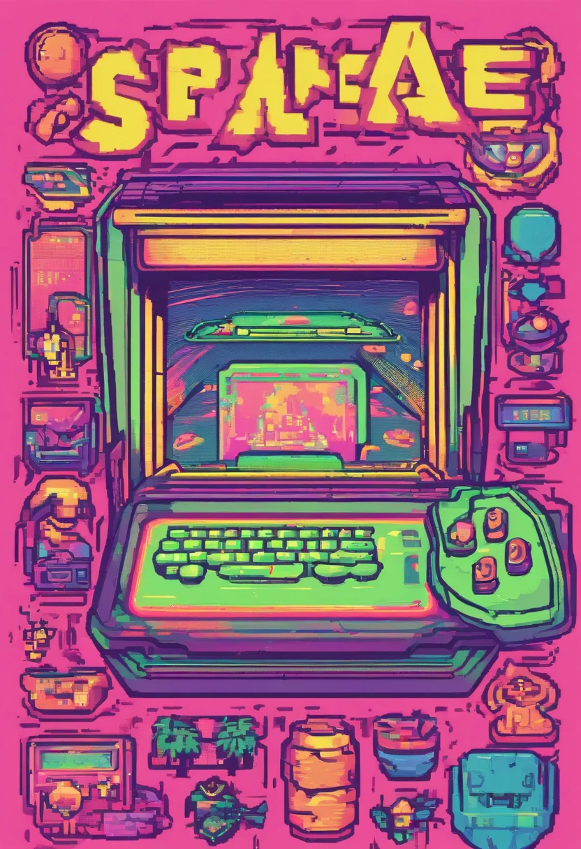 kawaii aesthetic, Sala de Jogos Arcade, ZERO, vaporwave, Synthwave. WATER ICONS, fogo, eletrecidade, metal, ar, terra, luz