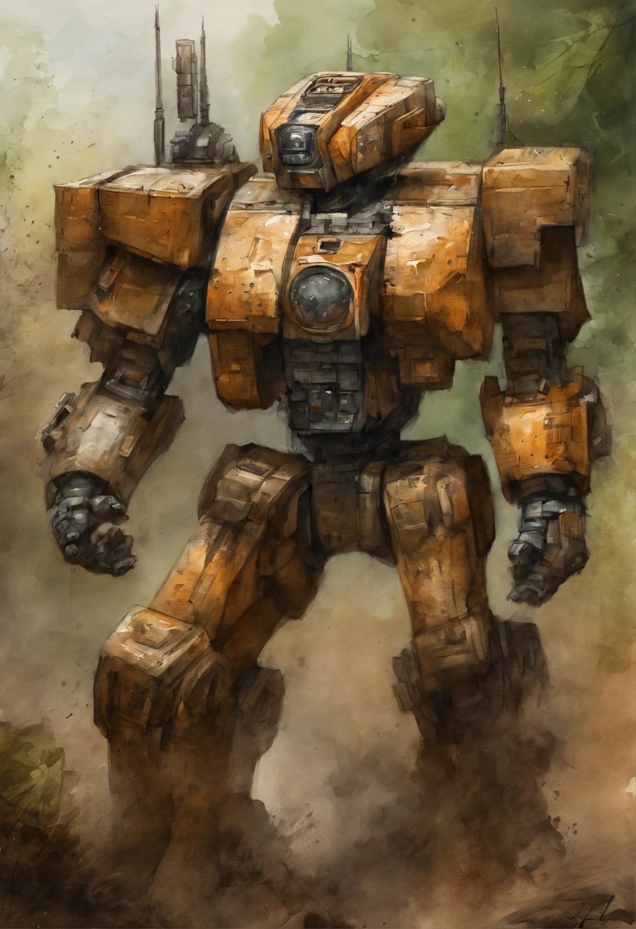 piloto de mecha, macho, pele bronzeada, Cansado, rule of thirds, fundo de alta qualidade, Ultra-detailed scenario, Ultra sharp focus, foto profissional perfeita, Fadigas, floresta, uniforme marrom
