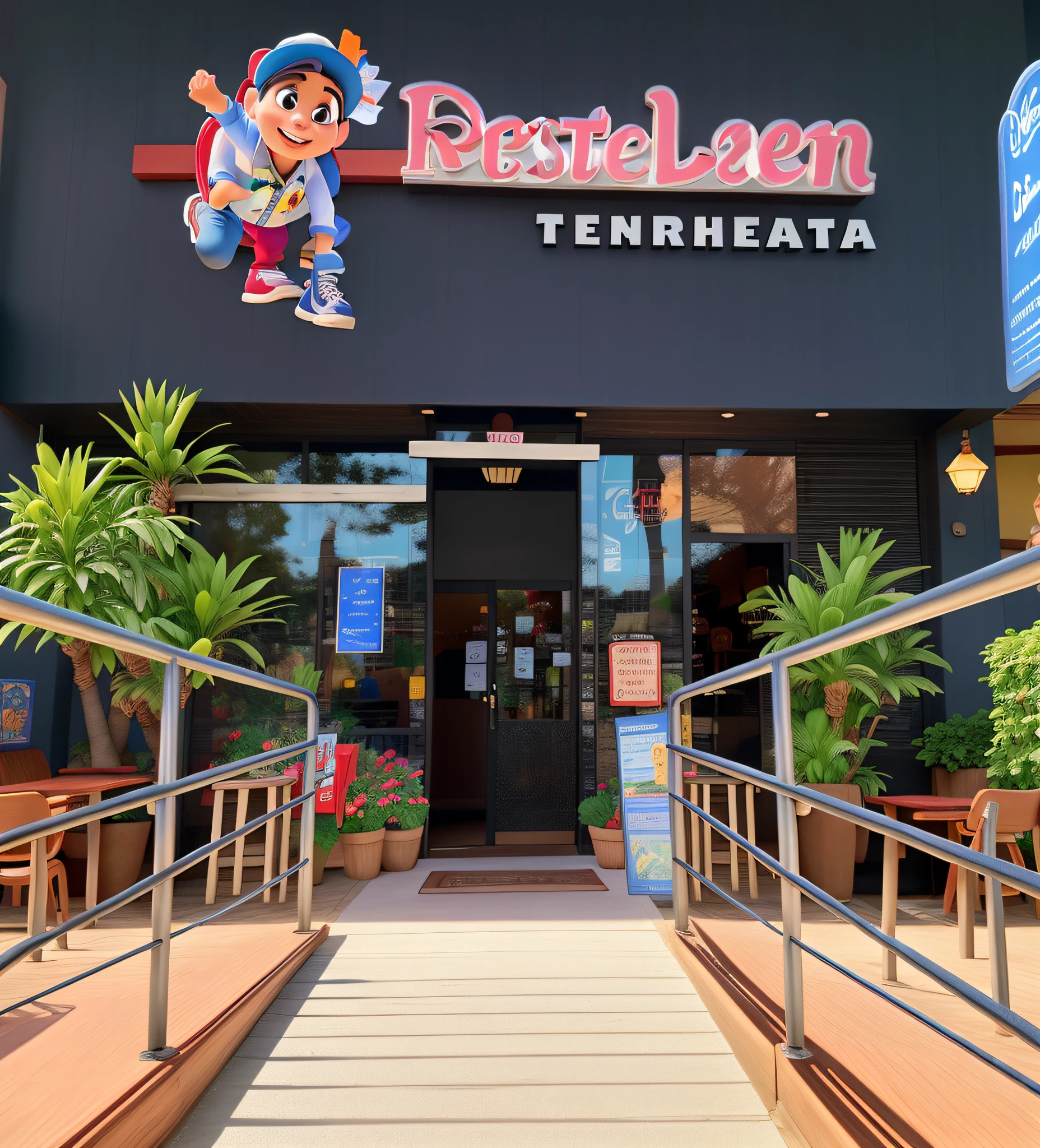 a entrada de um restaurante, estilo disney pixar, melhor qualidade, alta qualidade