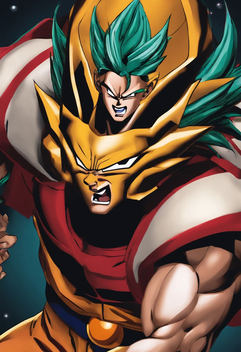 oozaru, bvegeta, yellow fur, long muzzle, gorilla, prick ears, red eyes, glowing eyes, no pupils, no sclera, teeth, fangs, purple tongue, broad shoulders, frown, long muzzle, punch, impact, powerful, destruction, worm-eye view, looking down, debris, thick arms, open mouth, macro, sunset, gloves:1.5, light purple face, chest armor:1.3, shoulder armor, nude, fist, building destruction, city destruction, three-quarter portrait, upper body, standing, abs, arm at side, massive flaccid penis, (best quality,4k,8k,highres,masterpiece:1.2),ultra-detailed,(realistic,photorealistic,photo-realistic:1.37),vivid colors,studio lighting,highly detailed