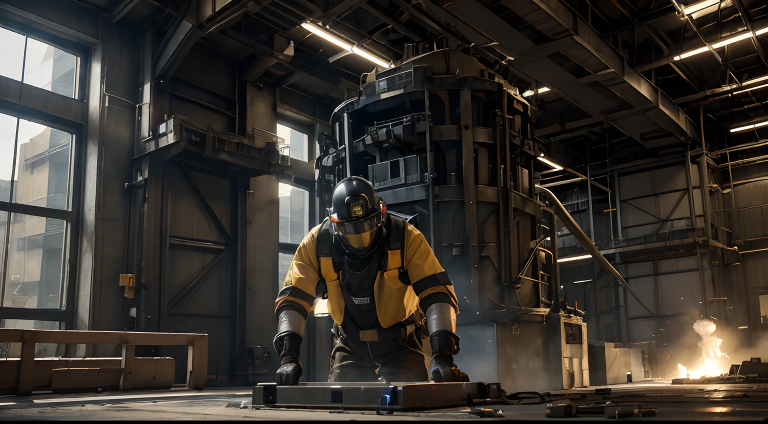 (8k,masterpiece:1.2),photorealistic,concept art,sci-fi,industrial landscape,safe working environment,advanced safety gear,robotic assistants,efficient machinery,state-of-the-art technology,ergonomic design,high visibility clothing,intelligent safety systems,workers wearing exoskeletons,smart helmets,zero accidents,impeccable machine maintenance,emergency response,excellent safety training,proper signage and markings,good ventilation and lighting,organized and clean workspace,teamwork and cooperation,futuristic machinery and equipment,workers following safety protocols,zero stress and pressure,zero health hazards,well-balanced work-life,eco-friendly factories,perfect harmony between humans and machines,proud and happy workers,optimized work processes,post-apocalyptic setting,defending against occupational hazards,utopian vision for workplace safety,zero tolerance for negligence,world-class safety standards,robotics and automation ensuring worker safety,zero interruptions in production,healthy work-life balance,sustainable and environmentally friendly practices,utmost care for employee well-being