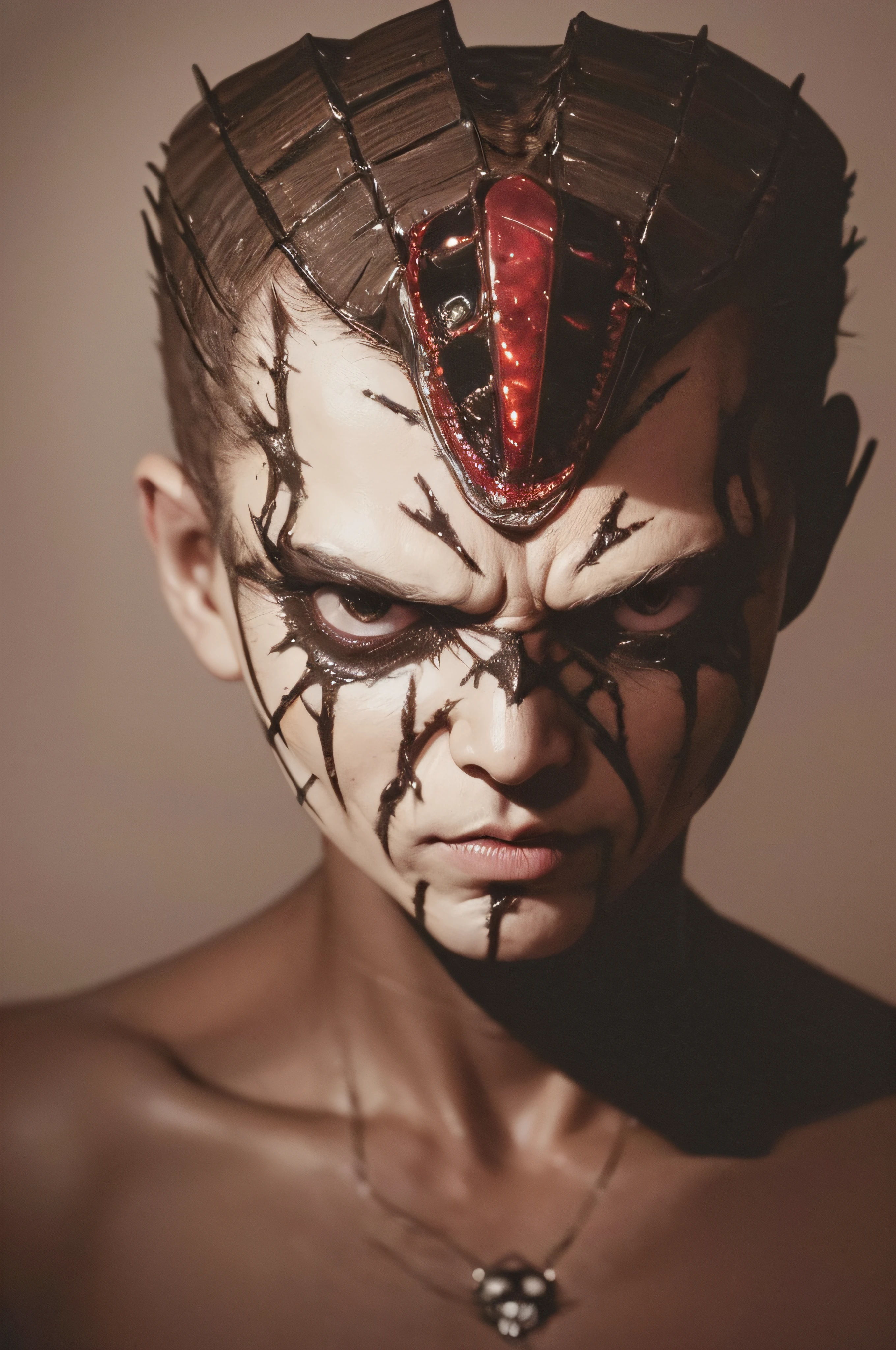 "(The best lighting, oscuro, dramatic),(feto calavera alien, Hellraiser, Cicatrices, , sexy, cerebro, sangre, una rata dentro de la cabeza, terror.),(ojos rojos, calaveras). morning light.