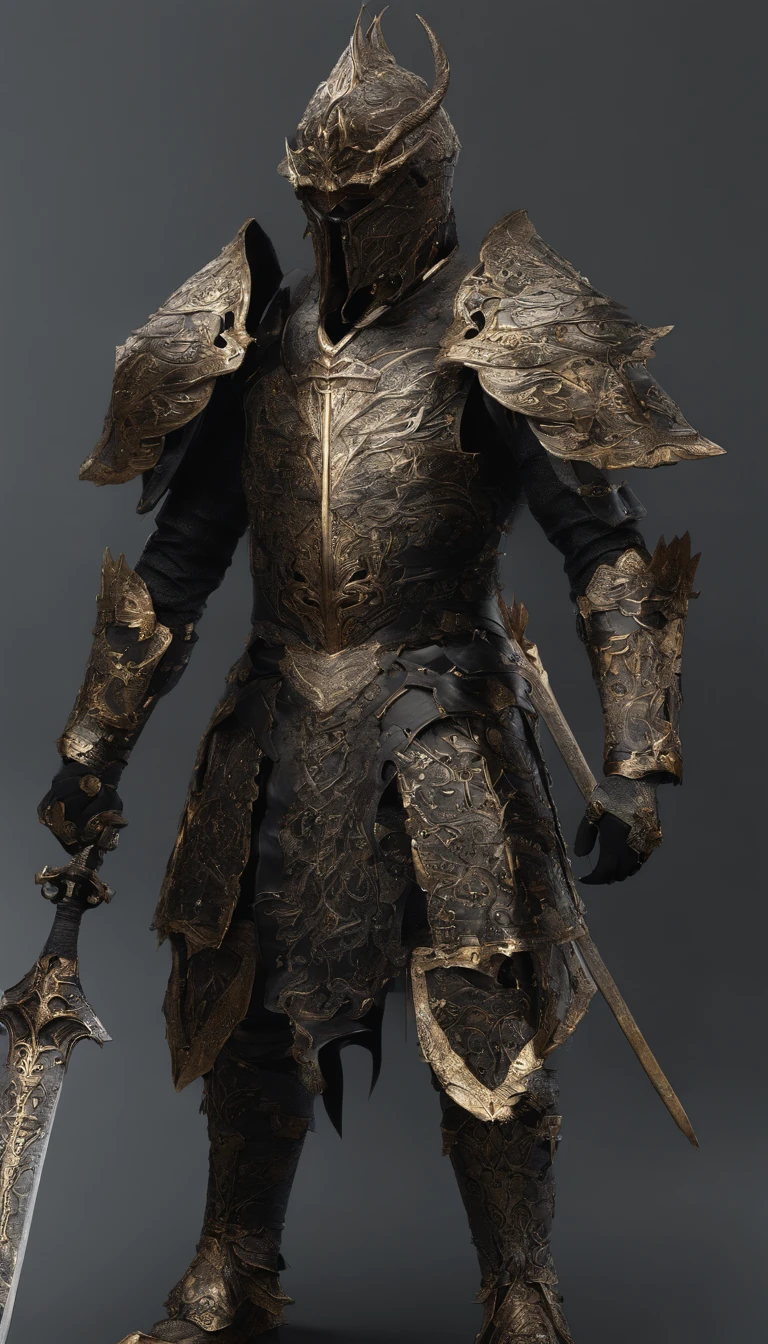 warrior, concept-art, Fantasy art, battleground background, clean render, a horned, Wear a suit of armor, Detailed bushido form smoke, helmet of a forgotten deity, character is standing, 8k Realistic, in game render, detailed face background detail, Art station front page, taur, Pseudo-medieval fantasy, A deity wearing koi armor, detailed bronze armor, Bronze armor, golden etched armor, gold obsidian armor, Light gold armor, Gorgeous filigree armor, A demonic warrior, Gorgeous armor full of thorns, Intricate assasin armor, Intricate metal armor, powerful warrior, Dressed in gorgeous gold armor,Decorated with intricate patterns, The helmet has a large crown and two horns,Glowing red eyes, Everything is in the dark, The smoky background alludes to battle scenes, Add an ominous aura to his character,submission, Full body shot.