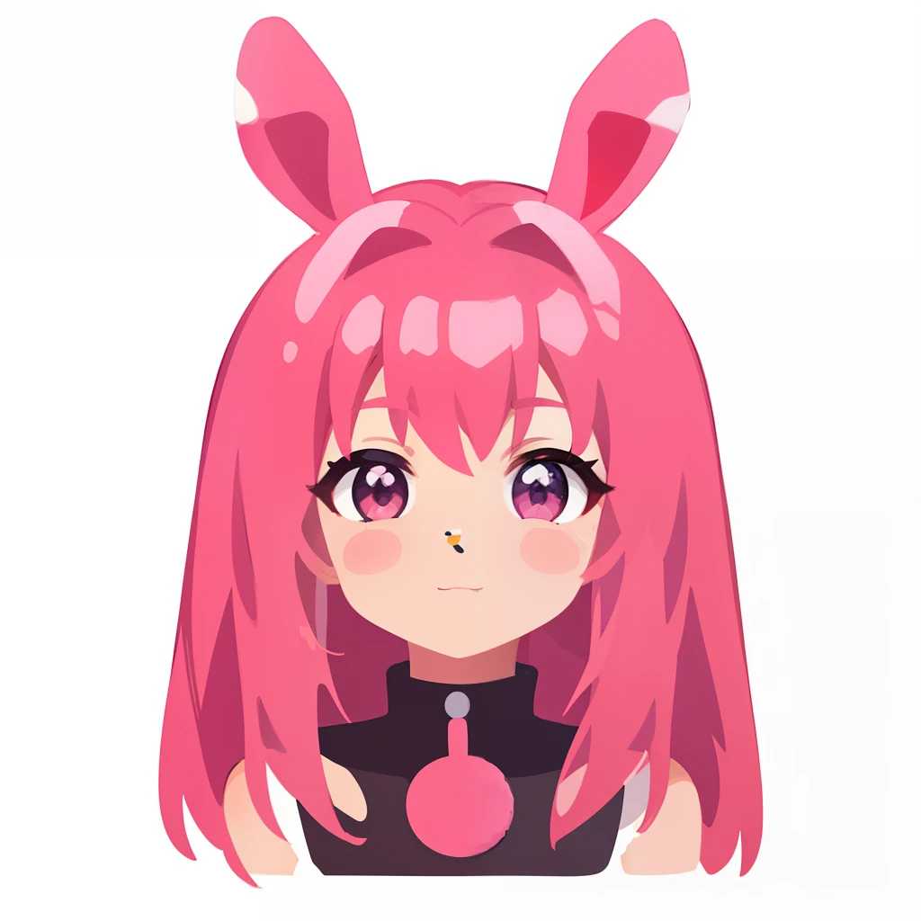 Color Dick 0n Icon、ik1、a sticker、1girl in、Rabbit-eared girl、close up of face、Front face、Depiction up to the shoulders、鎖骨、Depiction of a rustic face like a silhouette、A pink-haired、cartoon bone、top-quality、hight resolution、