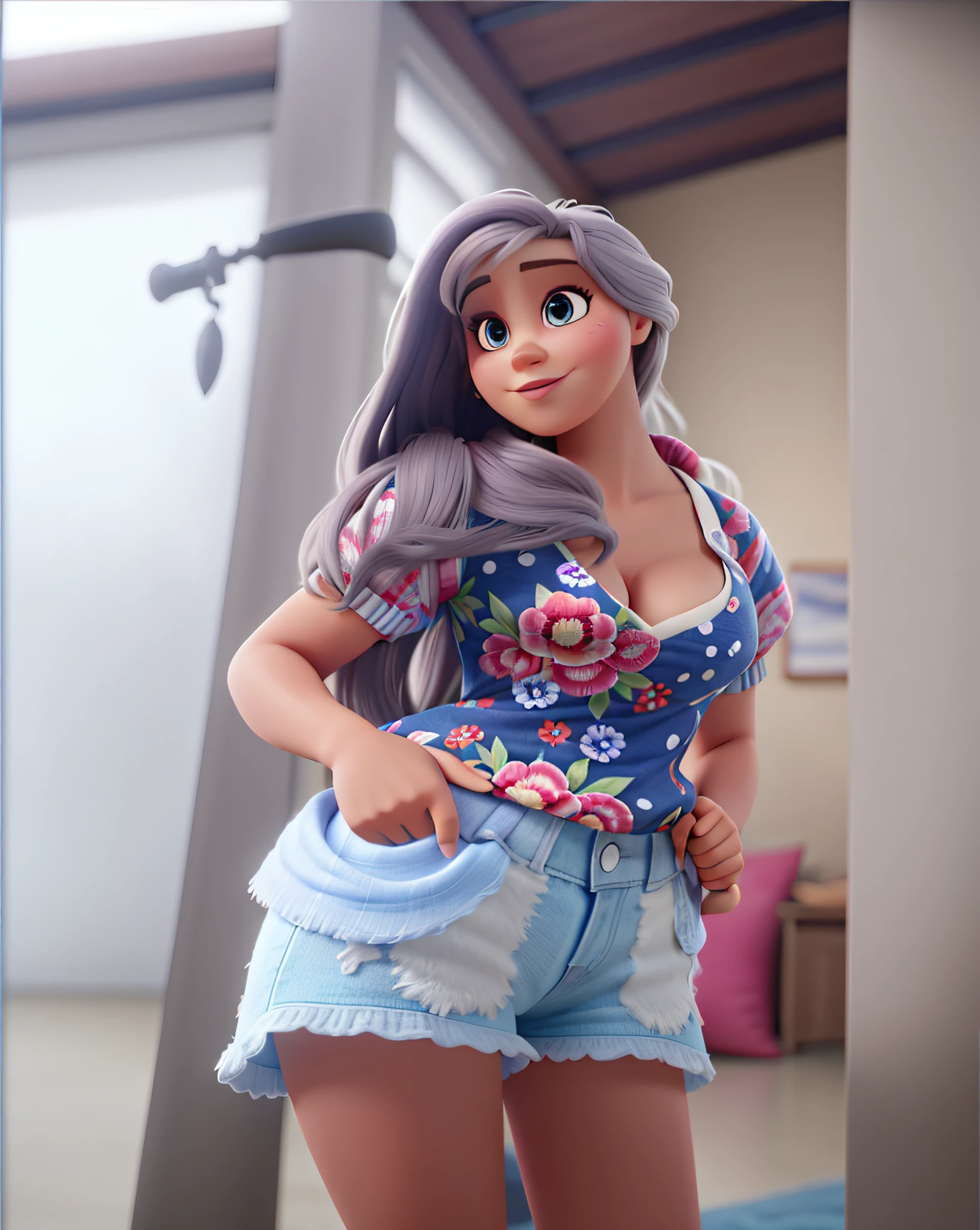 uma mulher branca, cabelos loiros, olhos azuis, estilo disney pixar, alta qualidade, melhor qualidade