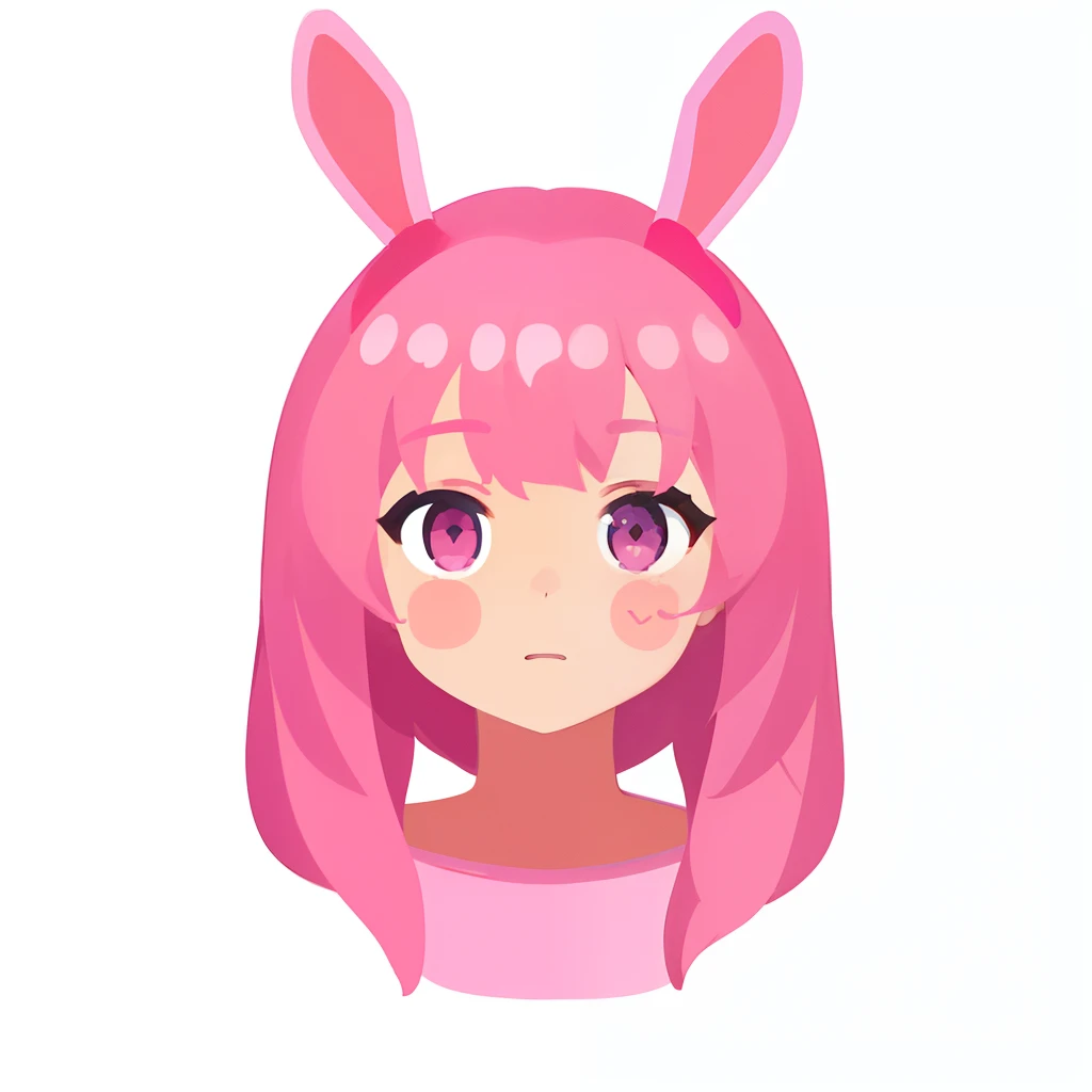 coloredic0n icon、ik1、a sticker、1girl、Rabbit-eared girl、Close-up on face、Front face、Depiction up to the shoulders、鎖骨、Depiction of a simple face like a silhouette、A pink-haired、cartoon bone、top-quality、hight resolution、