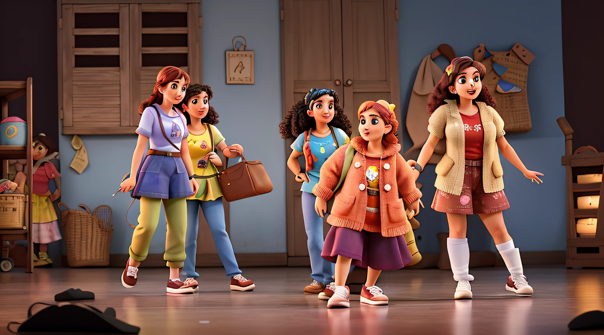 Meninas em uma cena de teatro estilo Disney pixar, alta qualidade, melhor qualidade