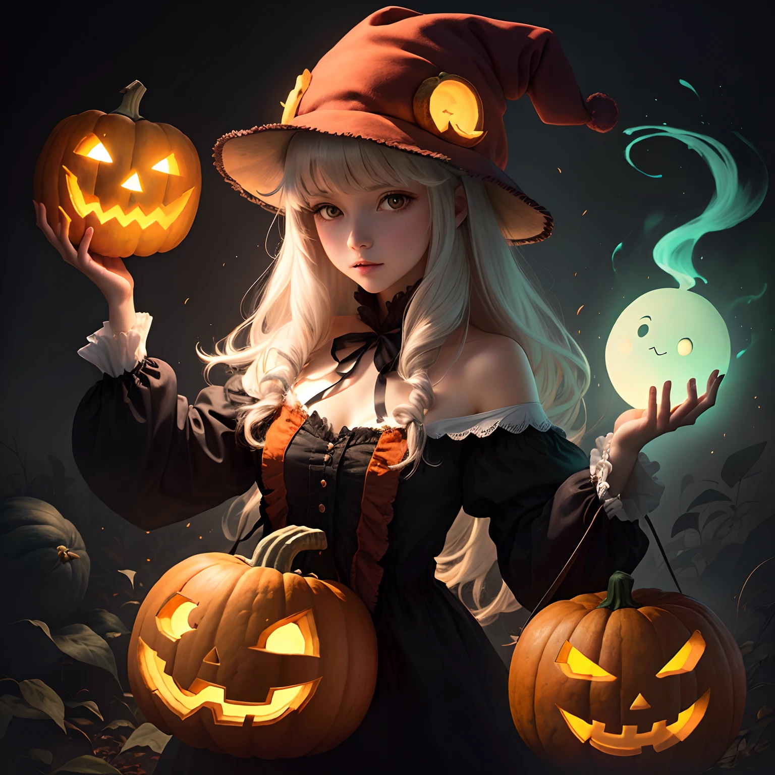 Ghost with pumpkin hat