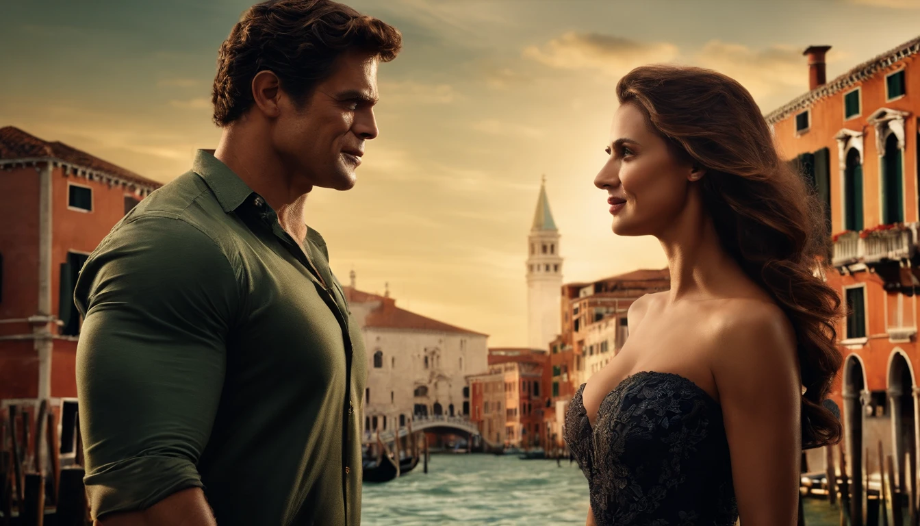 Hulk e Mulher-Maravilha decidiram fazer uma merecida pausa em seus deveres heroicos. They chose the charming city of Venice for a romantic getaway, buscando momentos de tranquilidade em meio aos canais sinuosos da cidade e pontes pitorescas.