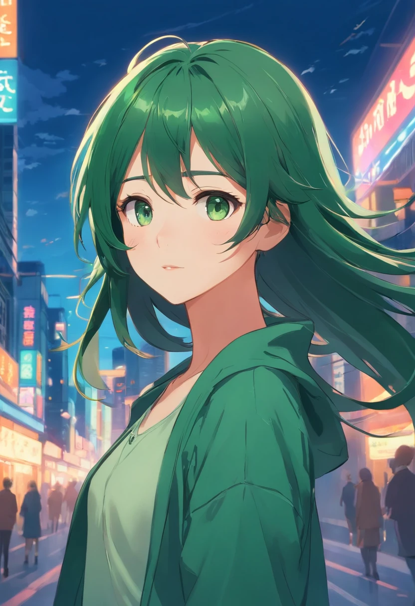 Long dark green hair,with a round face,JK service