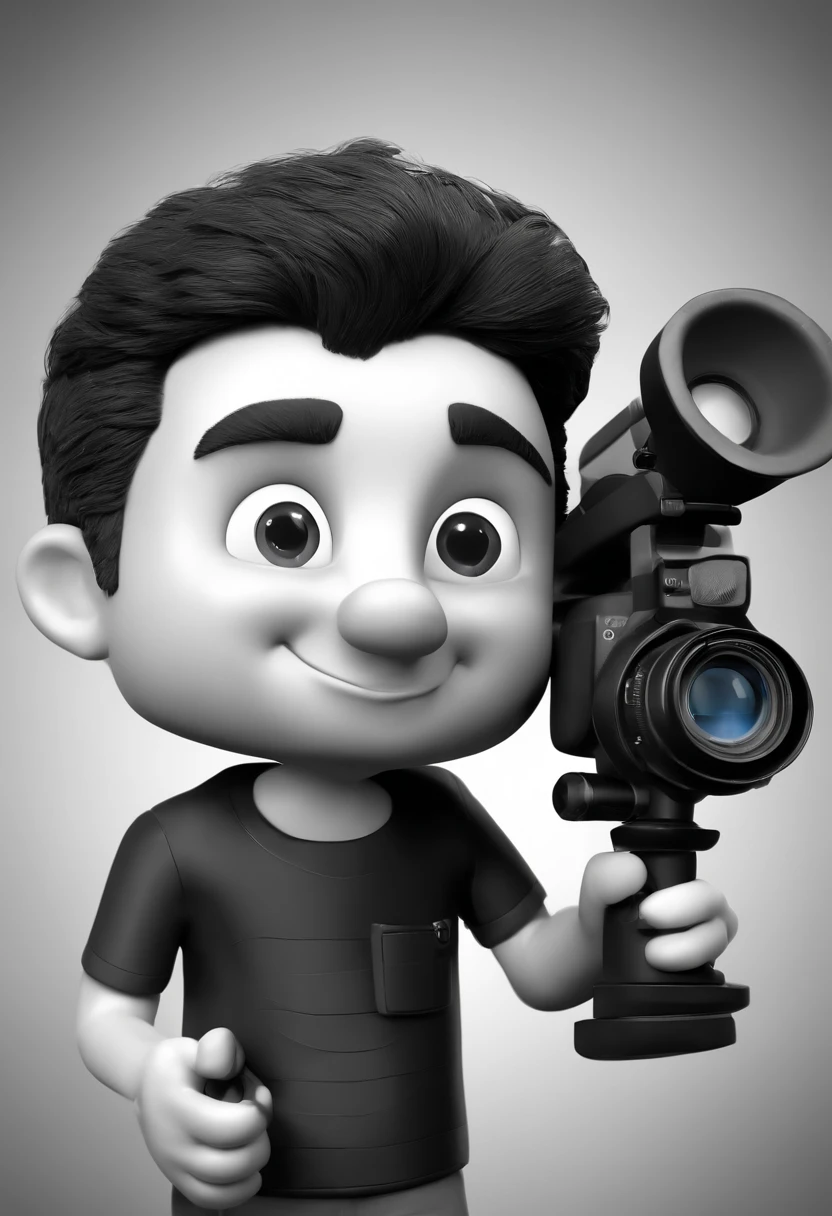 Cartoon character of a photographer man wearing black t-shirt, Holding a professional still camera, com barba curta, com cabelo raspado, animation character, Caractere estilizado, animation style rendering, 3D estilizado, Arnold Maya render, 3 d render stylized, toon render keyshot, Personagem 3D, Personagem 3D, 3d rendering stylized, 3 d character render, personagem de desenho animado, Personagem de close up, Pose de personagem, (Estilo Pixar) (master part:1.2) (Bokeh) (best quality) (pele detalhada) (textura detalhada) (8k) (argila) (Cinematic lighting) (foco nítido