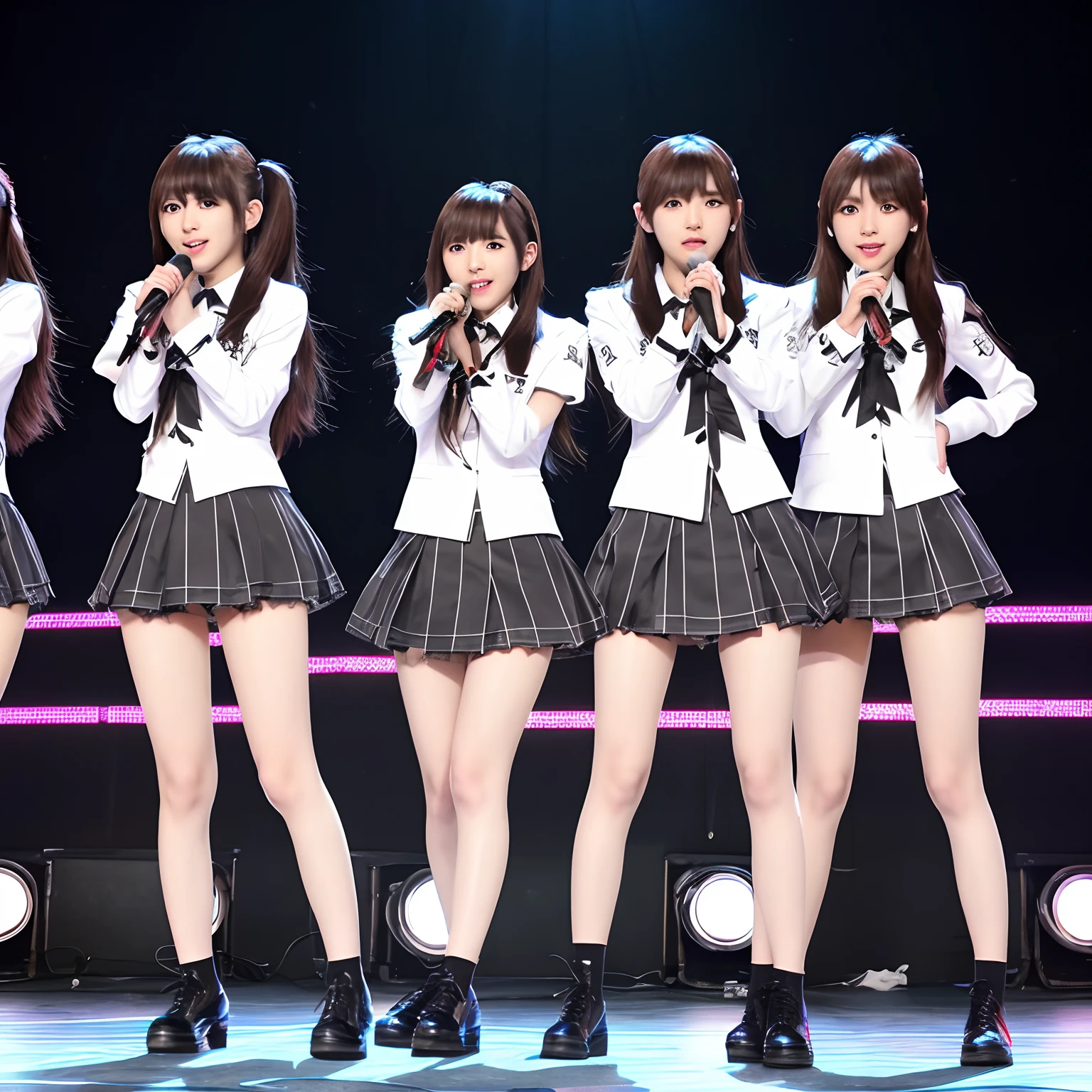 AKB48, Miniskirt, stage, Dancing, Cute, microphone、1 persons、crouching down、thighs thighs thighs thighs