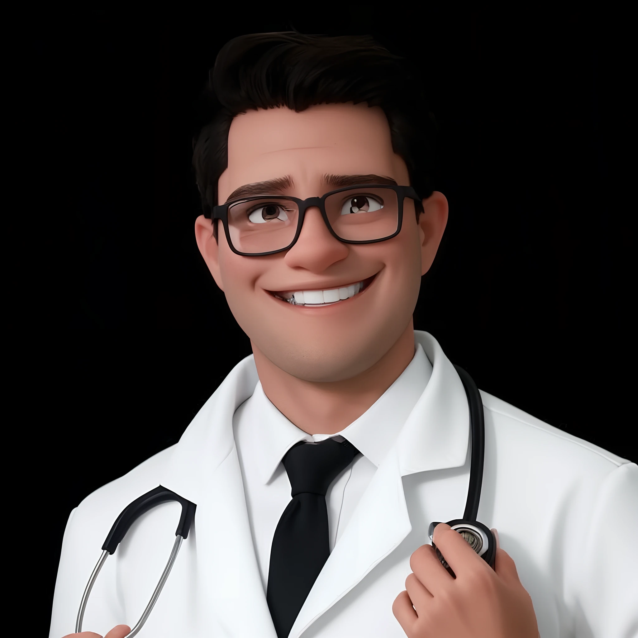 jovem medico sorrindo, oculos, estilo pixar
