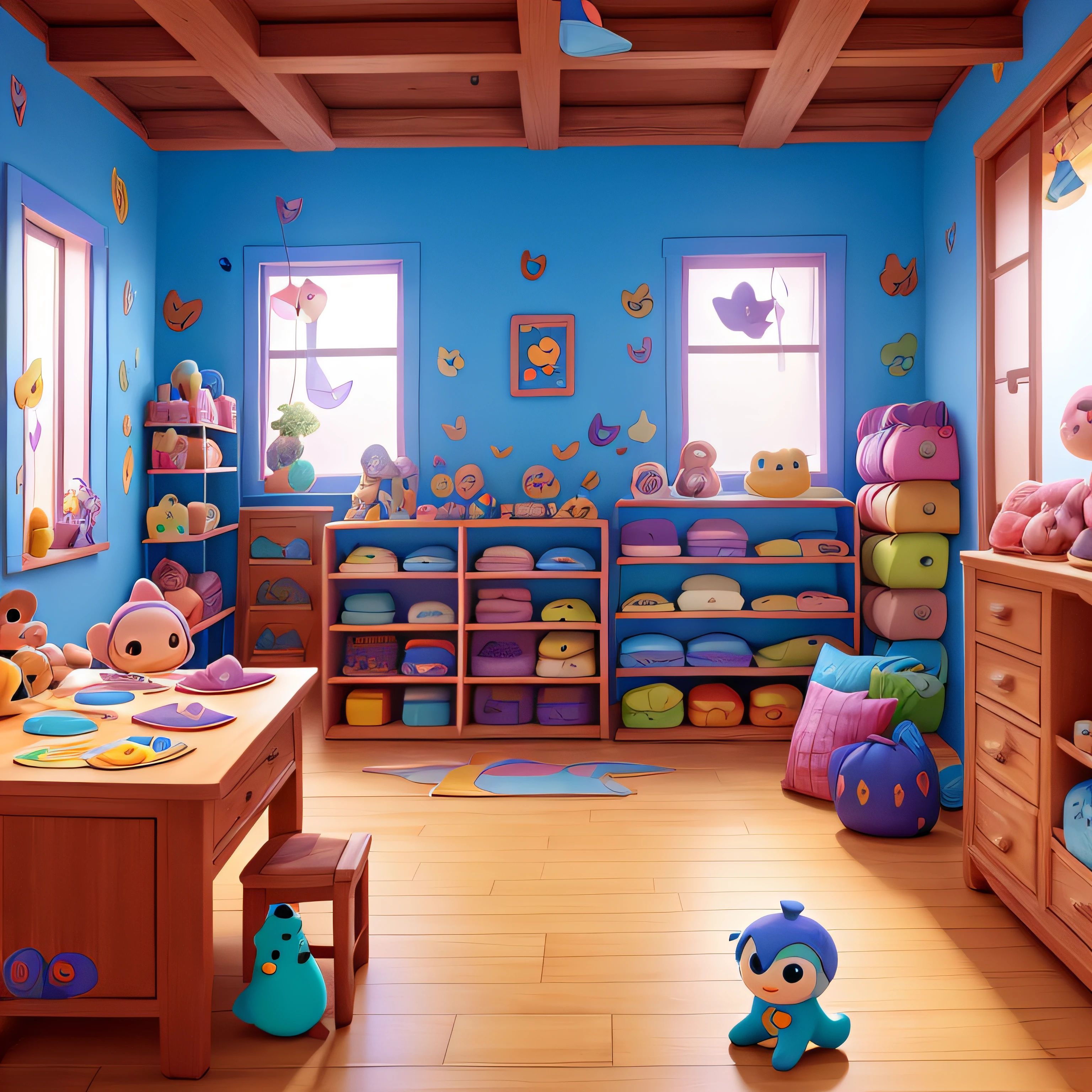 The Pixar-style clothing store is an enchanted place, repleto de cores vivas, Cheerful prints and a magical atmosphere. Possui uma fachada vibrante, prateleiras cheias de roupas animadas e uma trilha sonora contagiante. Adorable toys and plush toys complete the experience, tornando-a mais do que uma simples loja de roupas, But a place where imagination comes to life.
