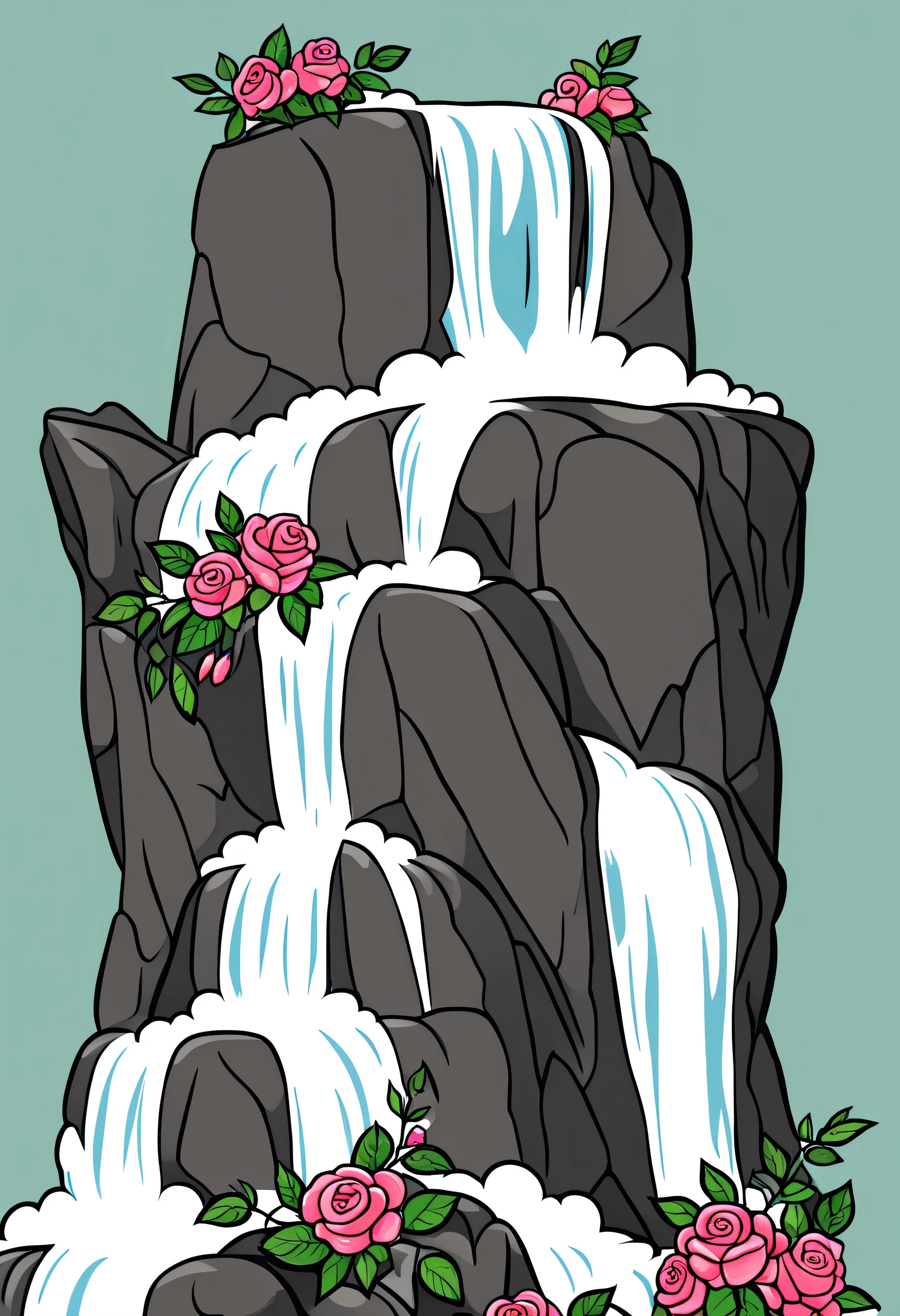 illustration of a waterfall for sticker with outline in roses
