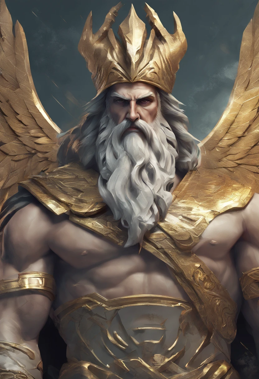 zeus homem mitologia grega cinza rosto maduro angulo de baixo