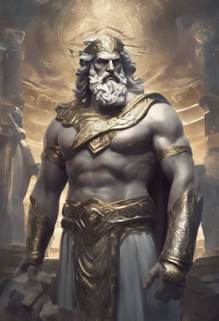 zeus homem mitologia grega cinza rosto maduro angulo de baixo