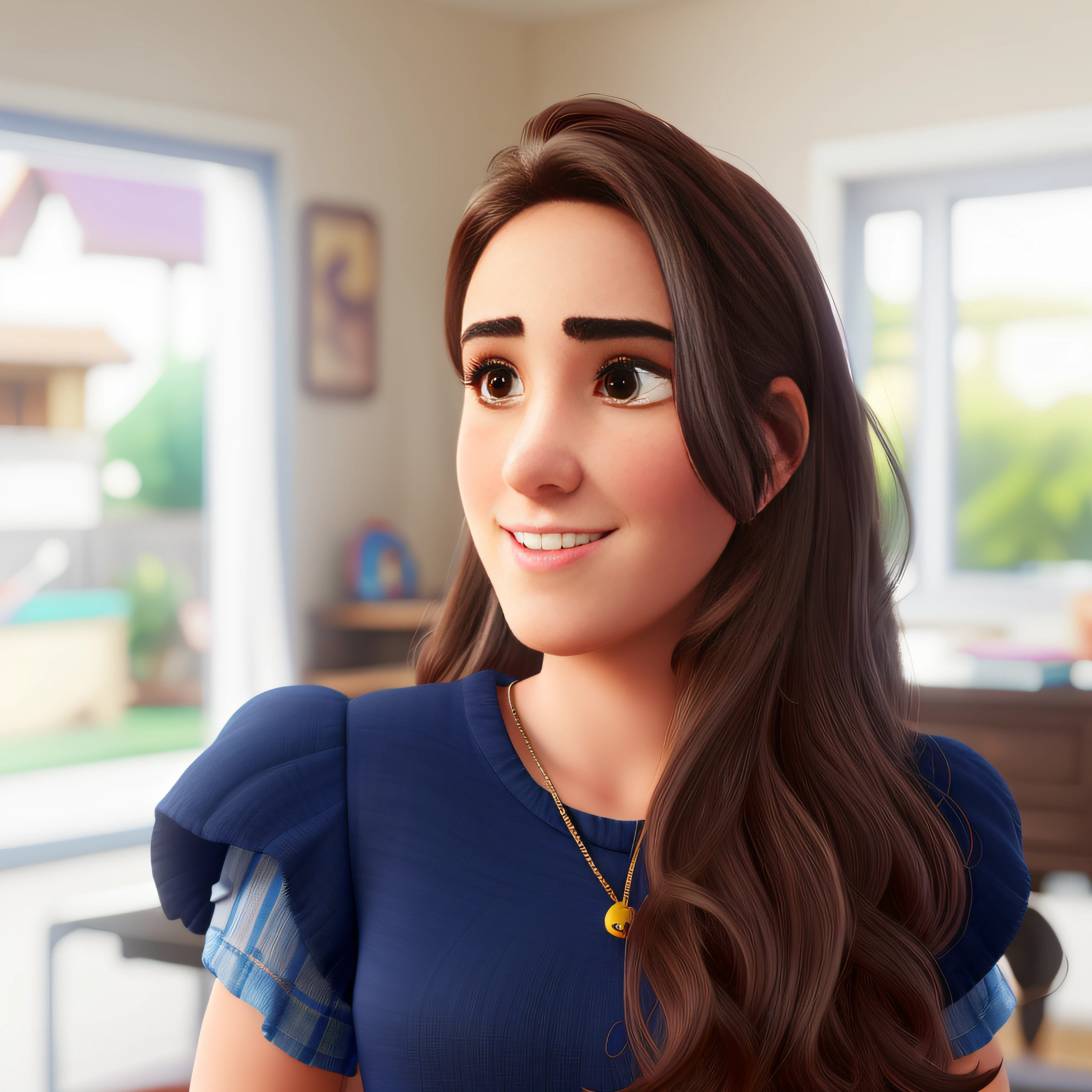 UMA MULHER CABELO CASTANHO LONGO DE JALECO ESTILO DISNEY PIXAR, ALTA QUALIDADE, MELHOR QUALIDADE