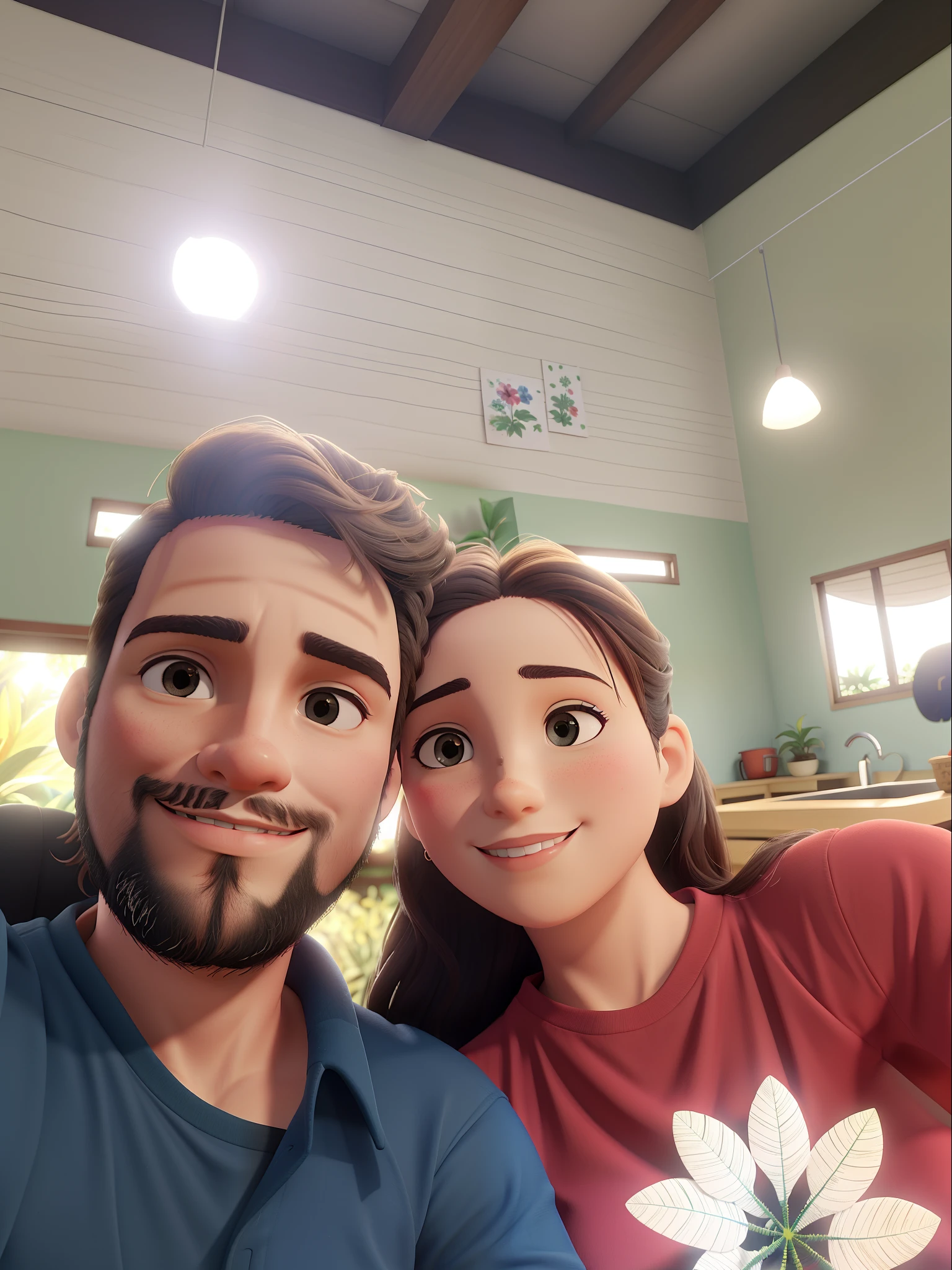 Um casal, contra o pano de fundo de uma floresta, com plantas, with tree, luz do sol