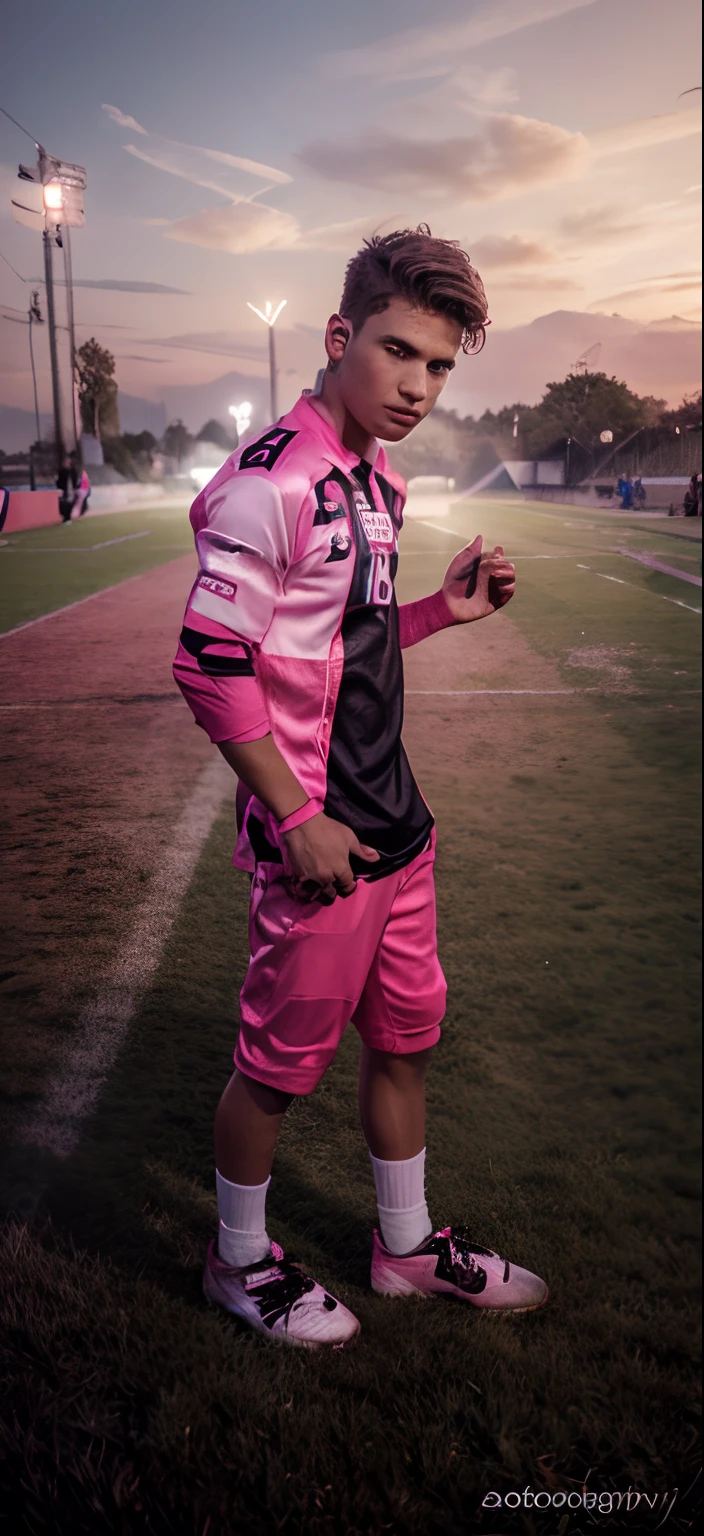 Get the 11 player football boy with pink Jersey and the goalkee 3D professional photography