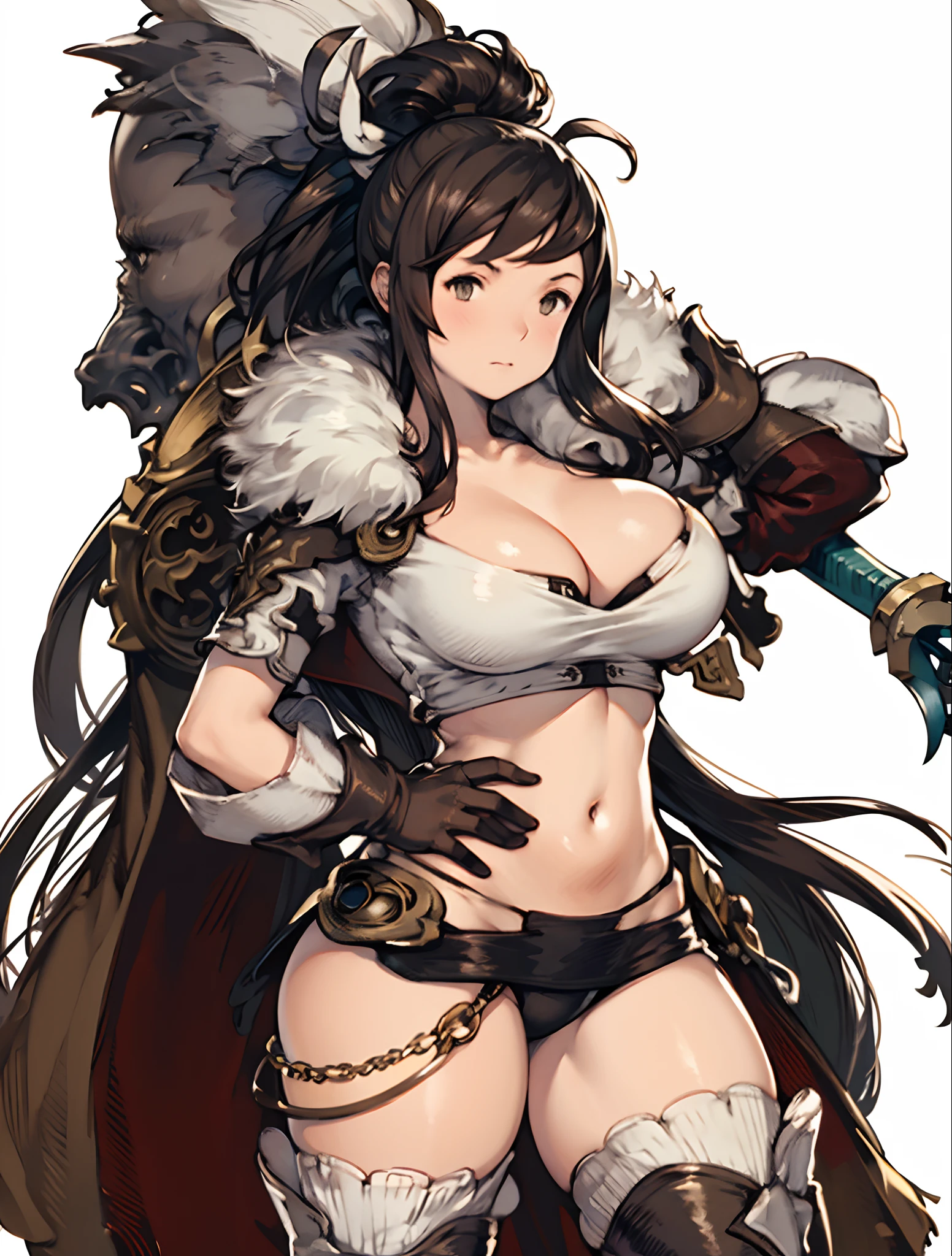 yoshida akihiko, 1girl, bravely default: flying fairy, bravely default \(series\), Nier, final fantasy, brown eyes, ponytail, hammer