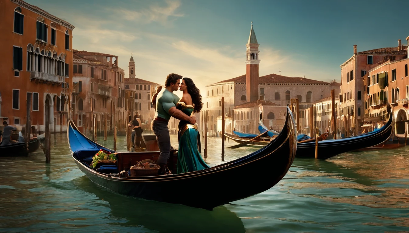 Incredible Hulk and Wonder Woman, both immensely powerful superheroes, are seen joyfully cruising on a traditional Venetian gondola along the enchanting Grand Canal. The gondola glides gracefully through the shimmering water, while they bask in the breathtaking beauty of the surrounding Venetian architecture. The majestic buildings, adorned with intricate details and vibrant colors, rise elegantly on both sides of the canal, creating a picturesque backdrop for this extraordinary scene.
The Hulk, with his muscular green physique, exudes strength and power as he sits comfortably in the gondola. Wonder Woman, with her dazzling costume and powerful accessories, emanates grace and beauty as she accompanies the Hulk on this delightful adventure. The gondola itself is expertly crafted, reflecting the rich cultural heritage of Venice. It features ornate decorations, luxurious upholstery, and a gentle sway that adds to the romantic and serene atmosphere.
The image quality is of the highest standard, with every detail captured impeccably in ultra-high resolution (4K or 8K). The colors are vivid and vibrant, bringing the scene to life with a touch of HDR. The lighting is carefully orchestrated, with a soft glow that enhances the beauty of both the superheroes and the architectural marvels surrounding them. The entire composition exudes an air of realism and photorealism, as if the viewer is transported into this magical world.
The art style chosen for this scene is a seamless blend of comic book illustrations and realistic rendering. It captures the essence of both characters while embracing the grandeur of the Venetian setting. The color palette is rich and diverse, with deep blues of the canal water contrasting against the warm tones of the buildings. This combination creates a visually striking and harmonious aesthetic.
Overall, this prompt paints a mesmerizing picture of the Incredible Hulk and Wonder Woman adventurously cruising on a gondola through the ethereal beaut