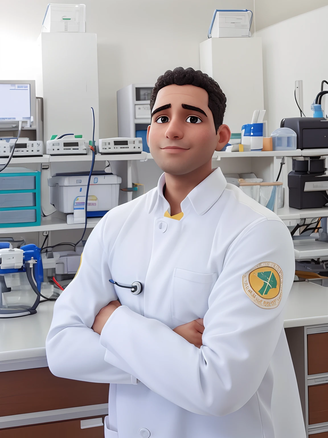 Make a beautiful photo of the white Brazilian scientist.