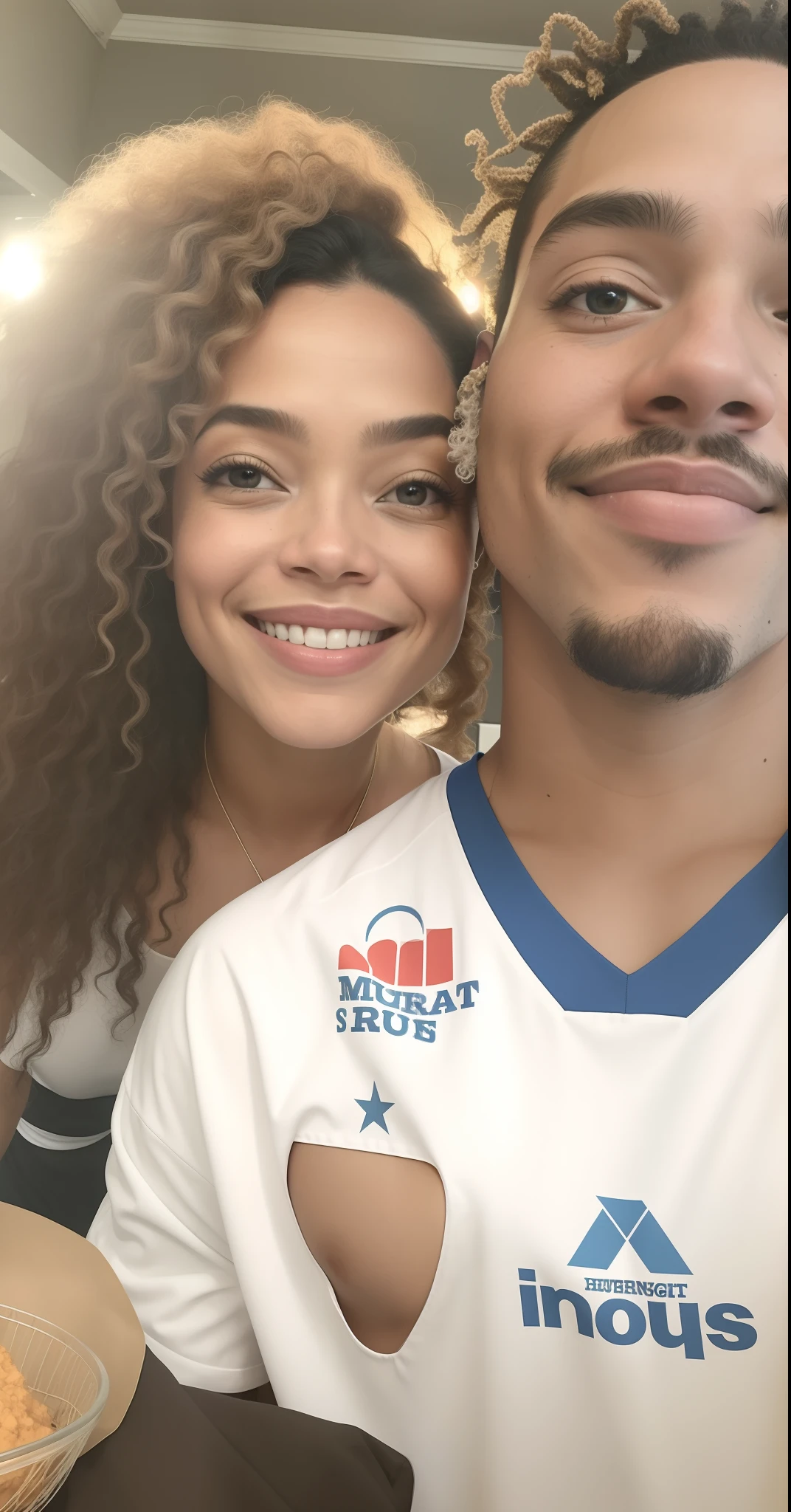 there is a man and woman posing for a picture together, jayson tatum as mother mary, Vestindo a camisa da NBA, Ashteroth, 4 k post, Postagem 4k, Tyler Edlin e Natasha Tan, Detalhes adicionais, Casal feliz, they are in love, imagem de qualidade muito baixa, Lovely couple, imagem de perfil, foto do perfil, Tessa Thompson inspirada, instagram story